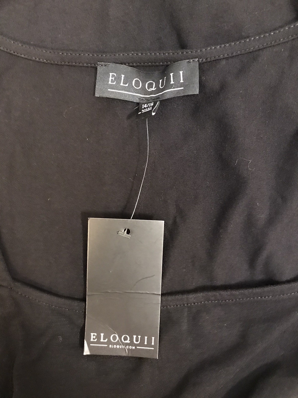 ELOQUII 14/16 or L Top Stretch Black NWT Long Sheer Sleeves Blouse Square Neck