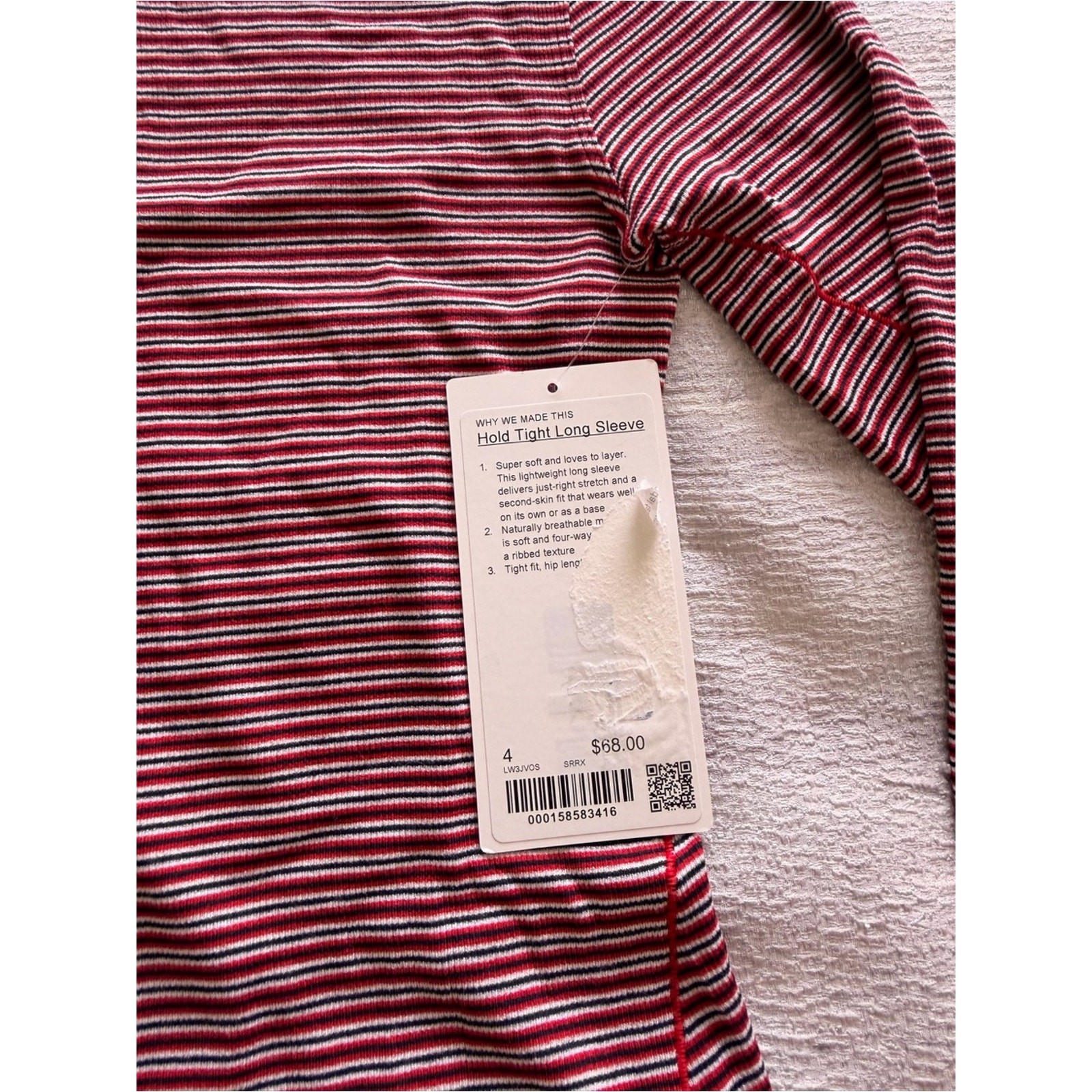 NWT Lululemon Women’s Hold Tight Long-Sleeve Striped Crew – Red & White Size 4