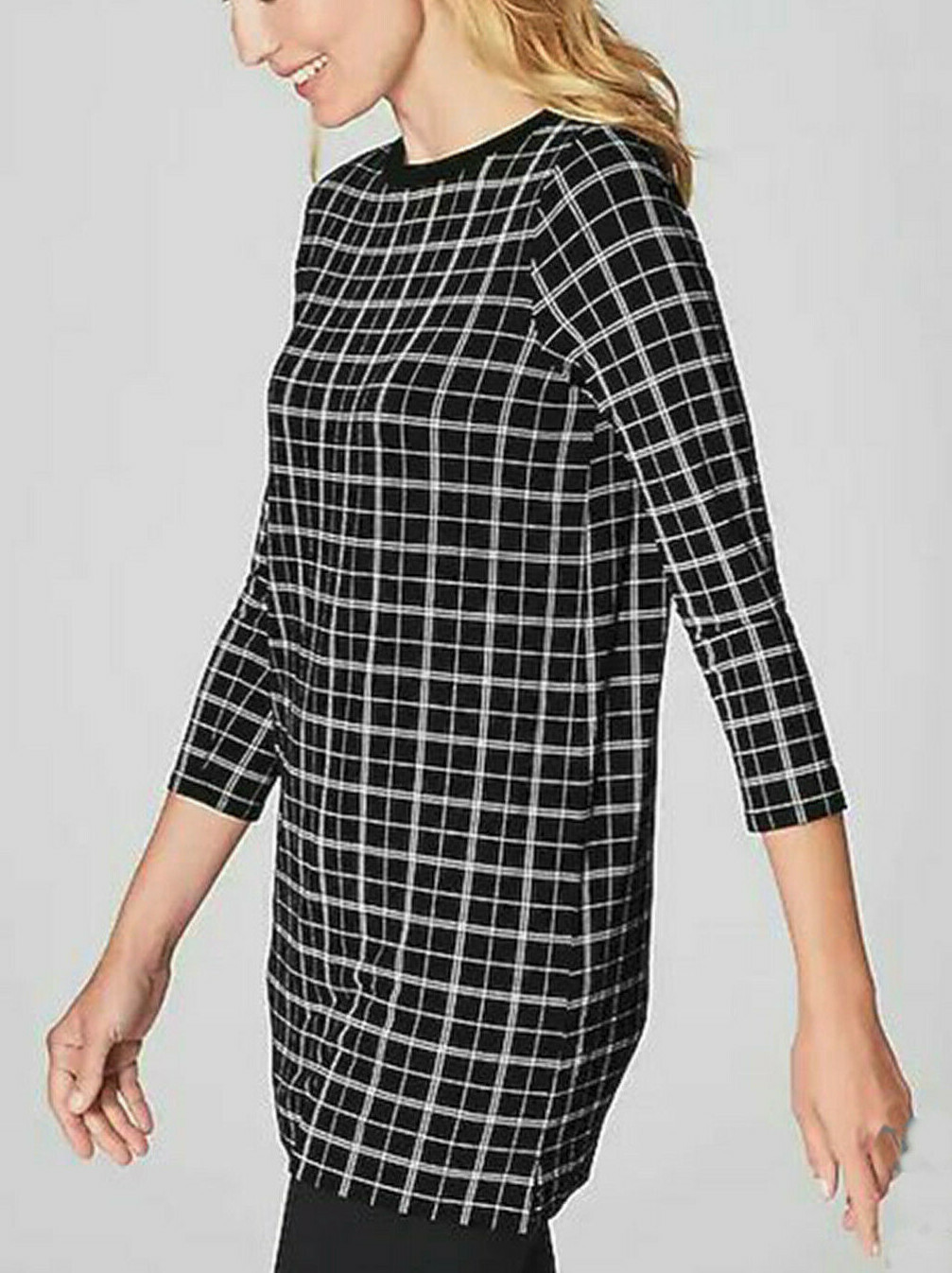 NWT J Jill Wearever Tunic 3/4 SL Black Pink Botanical Floral Lily $89 Sz LP