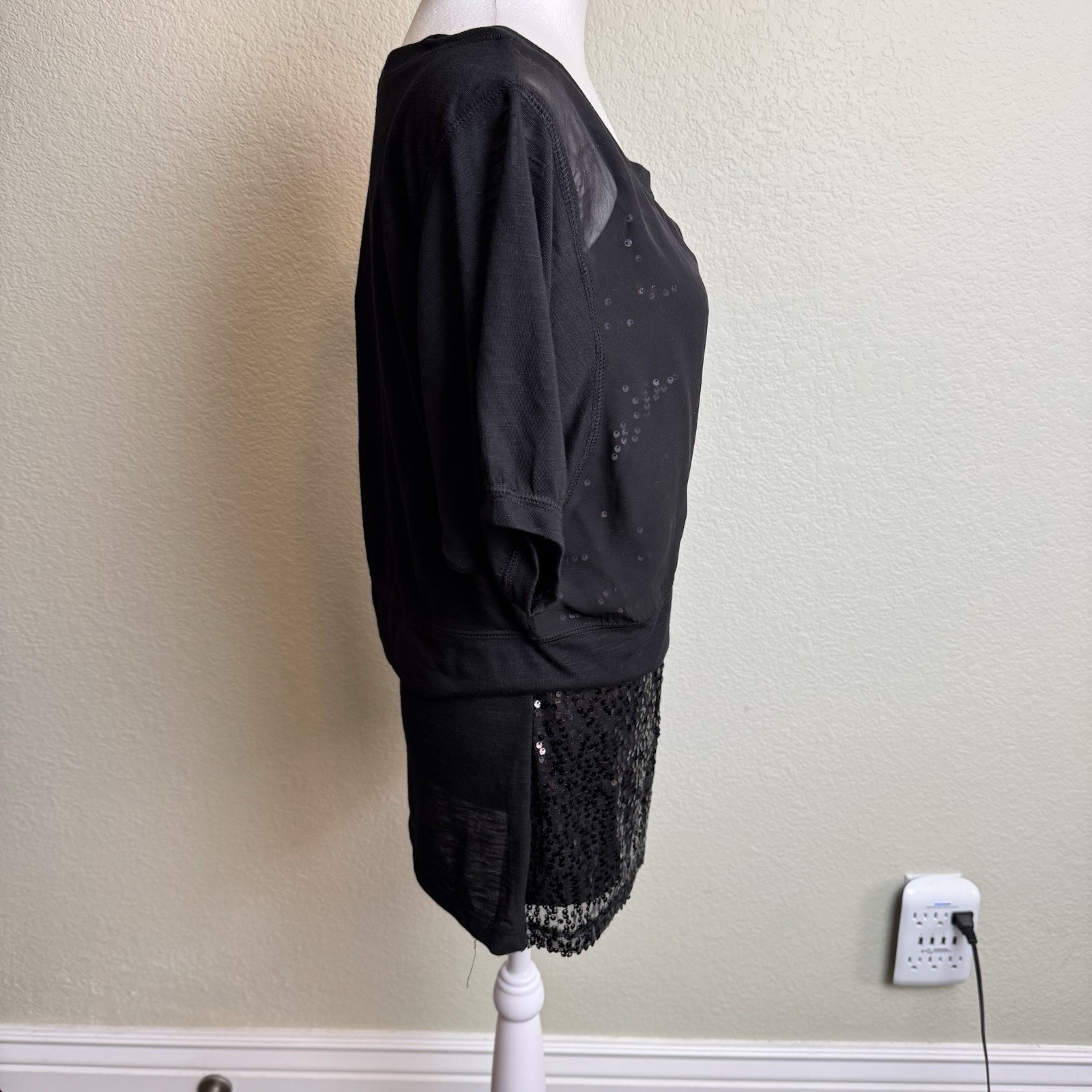 Weavers Kohl’s Black Sequin Tank Top Sheer Overlay 2 PC Set Party Blouse Large