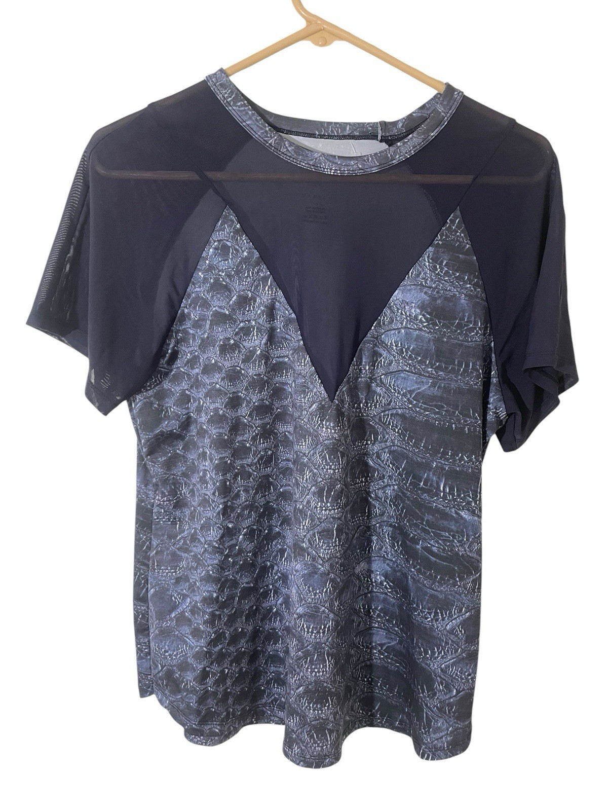 Varley Blue Fish Scale Water Print Mesh Top Size Small Aquatic Athletic