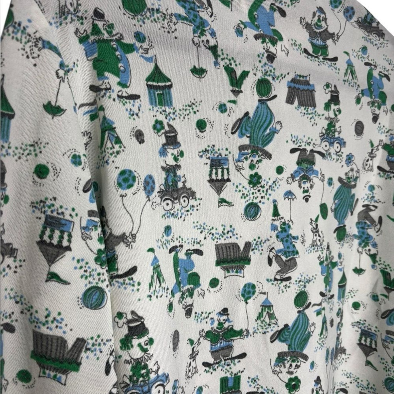 VTG 60s 70s Jack Winter Clown Print Carnival Long Sleeve Button Up Wearable Art
