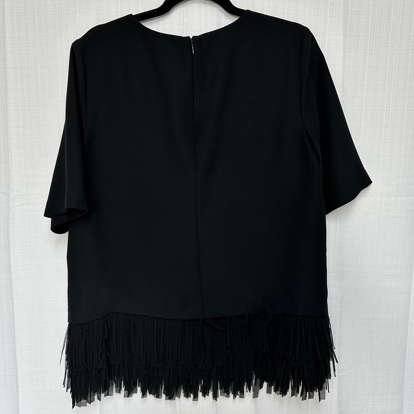 Crepe Fabric Fringe Hem Oversized Blouse Black Soft Goth Office Attire Medium