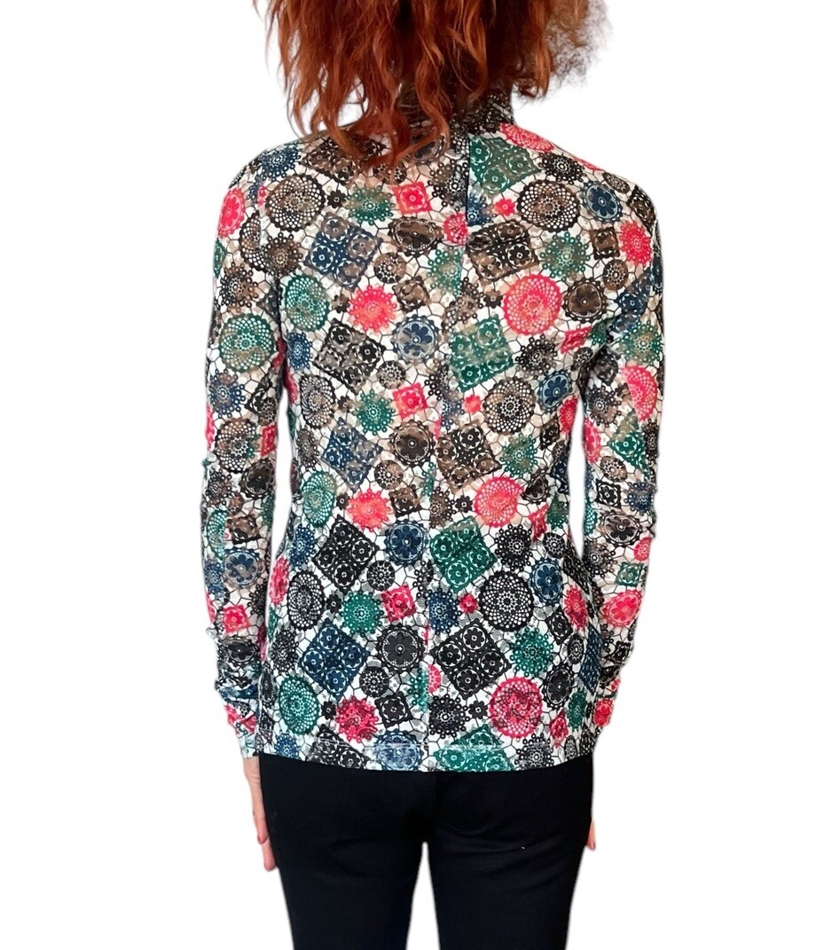 WOMEN’S MSGM MEDALLION GEOMETRIC MESH HIGH NECK LONG SLEEVE BLOUSE TOP 40 4