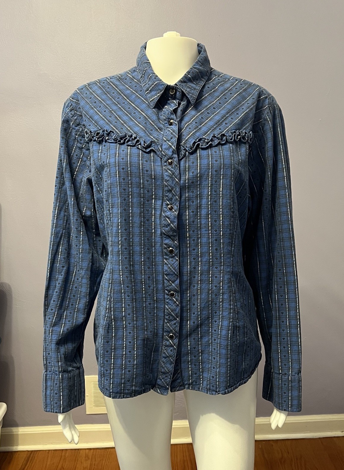 Vintage Western Shirt Hearts Striped Long Sleeve Shirt Panhandle Slim L