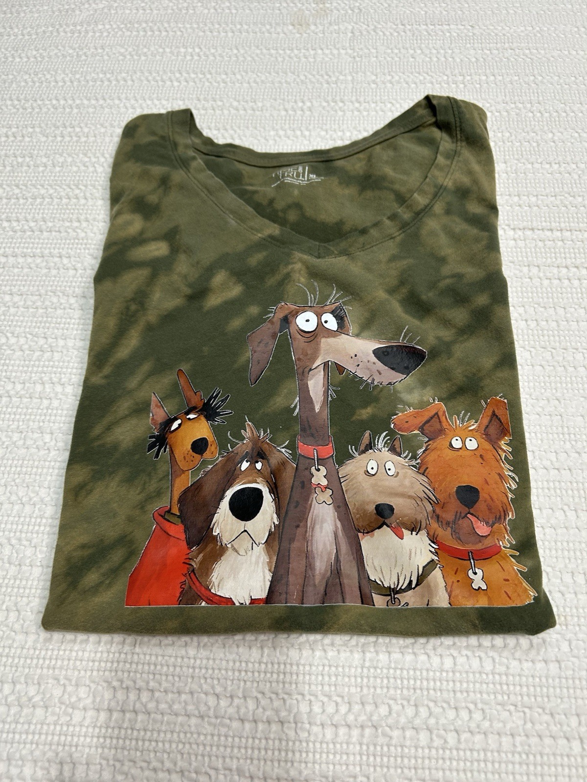 Olive Green Crazy Dogs Women’s Comfort T-Shirt Size XL 16-18 Tie Dyed New Graphi