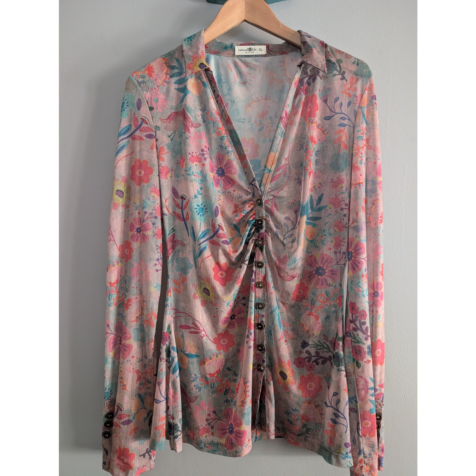 Natural Life Carina Floral Mesh Long Sleeve Top XL