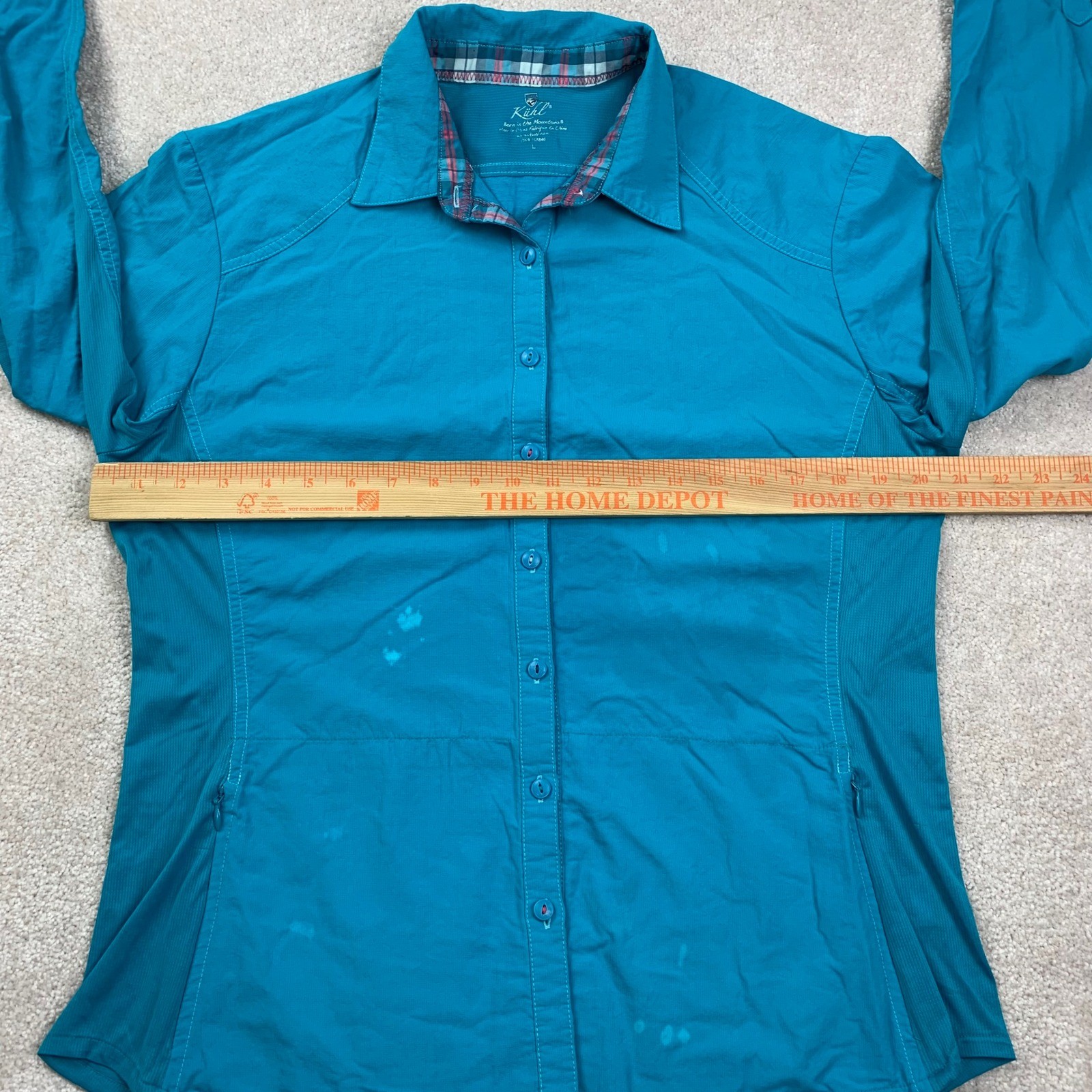 Kuhl Button Up Shirt Womens Large Teal Blue Long Sleeve Hiking Outdoor RN 108846
