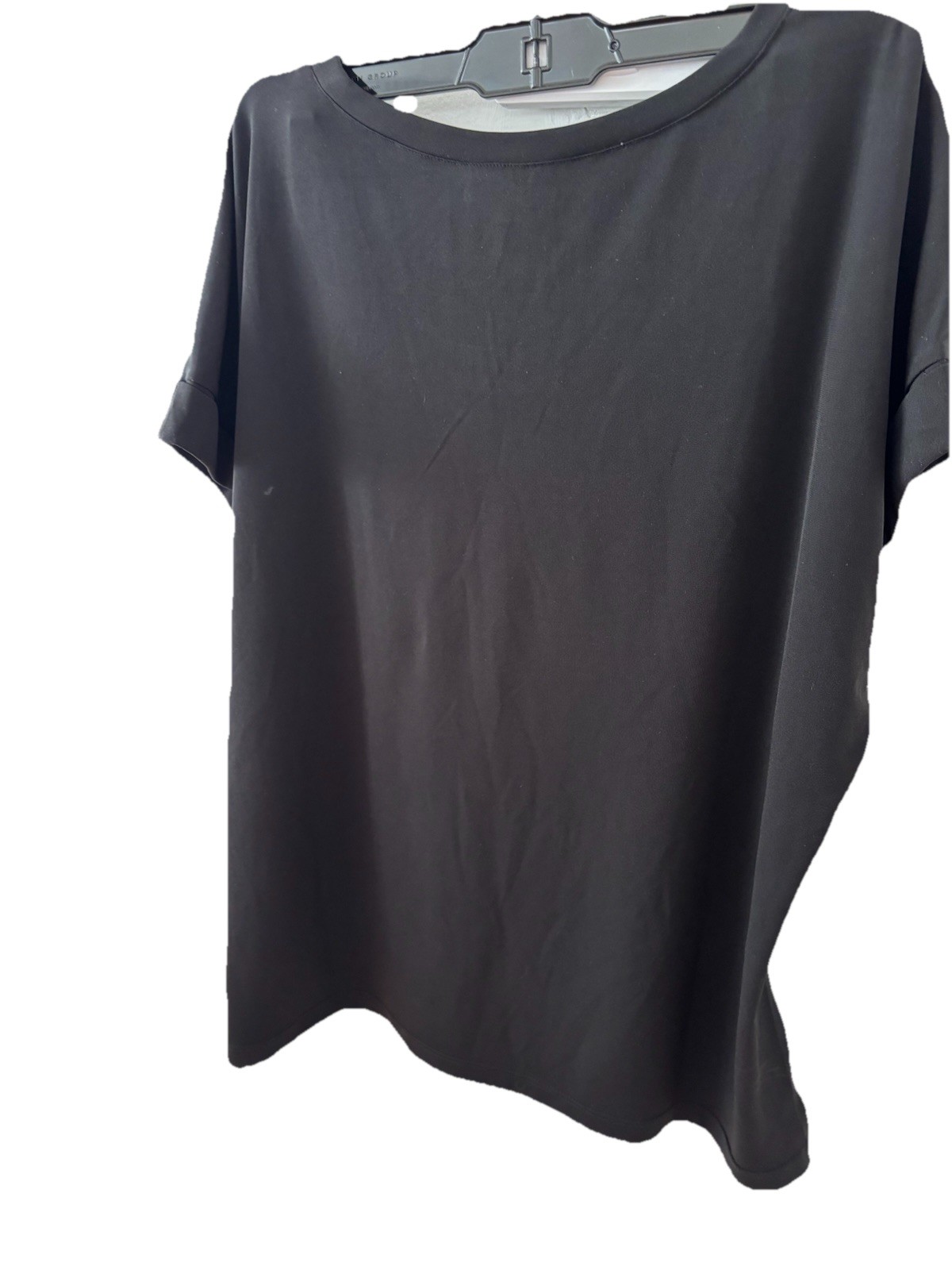 Silver Metallic Foil Top Women L Black Contrast Stretch Party Evening size L