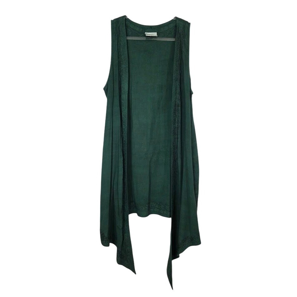 HolyClothing Womens XL/1X Vest Green Embroidered Handkerchief Hem Boho Renfaire