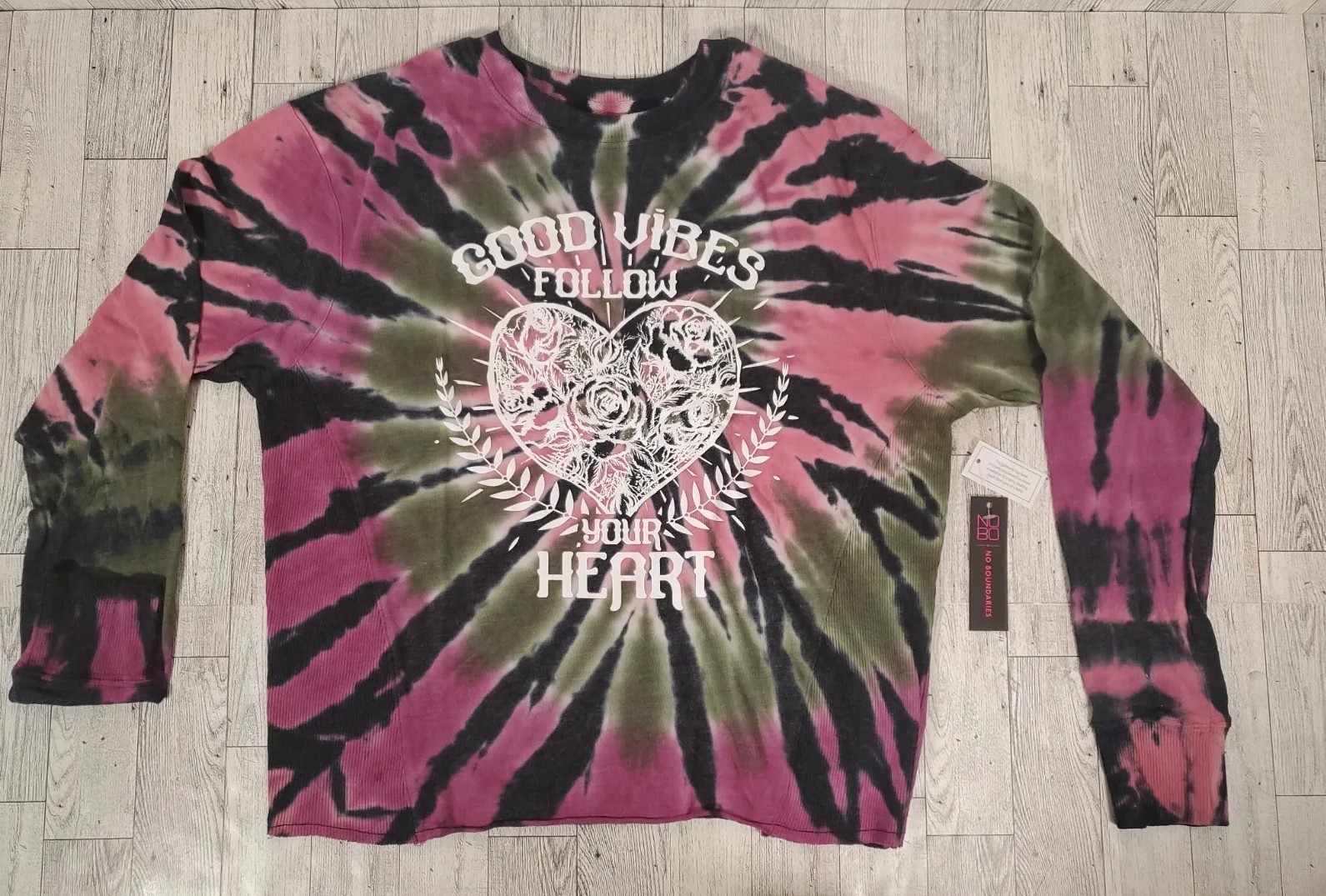 No Boundaries Shirt XS S M L Juniors Tie Dye Good Vibes Follow Your Heart NEW