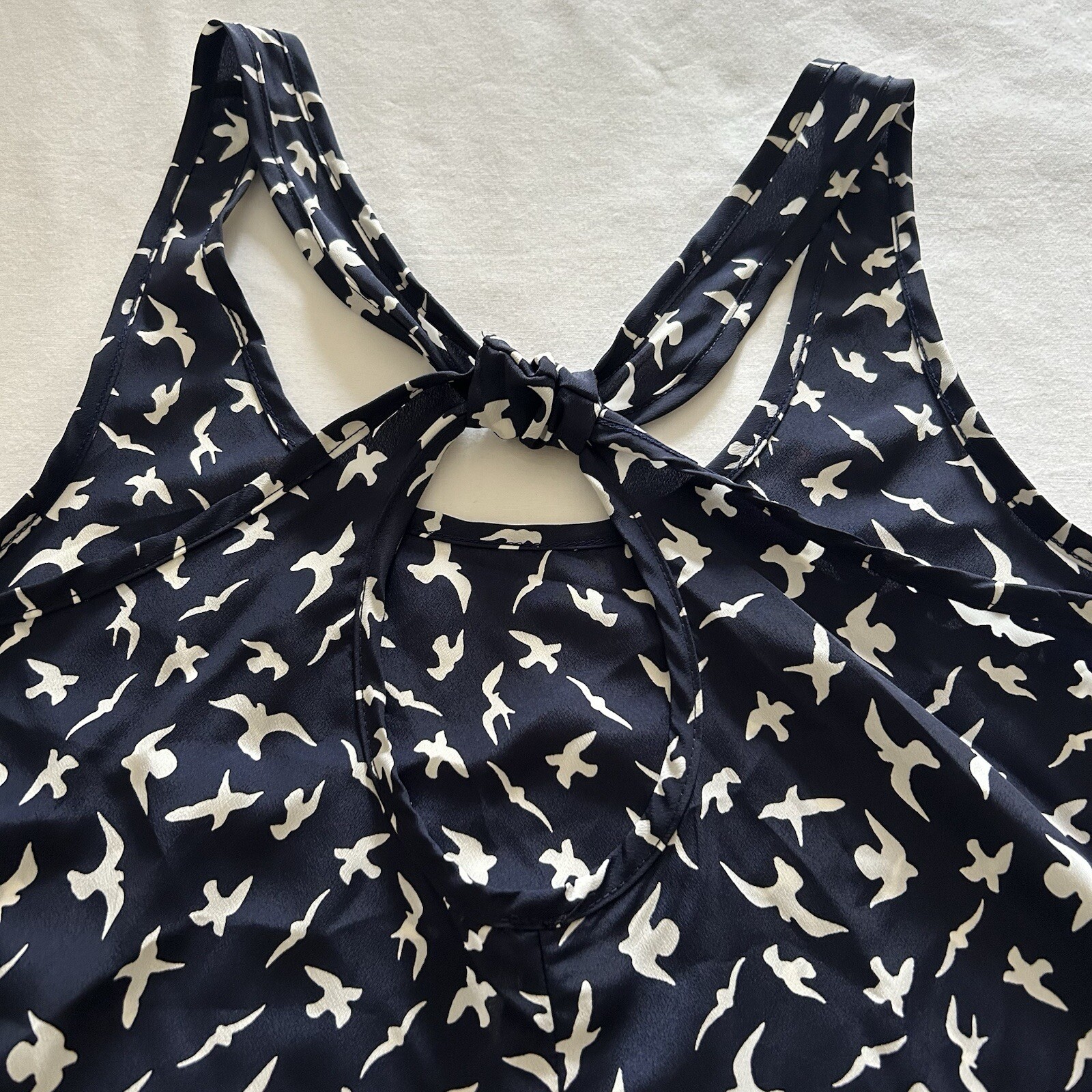 Sweet Claire – Navy Bird Print Sleeveless Tunic Shirt – Size M 🇺🇸USA Made🇺🇸