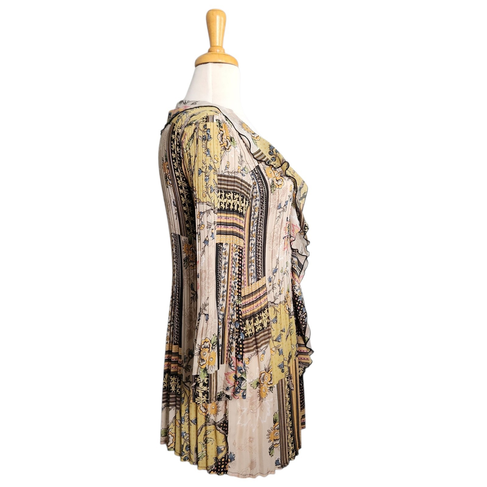 Vintage Boho Signature by Larry Levine Floral Geometric Ruffle Blouse Women’s L