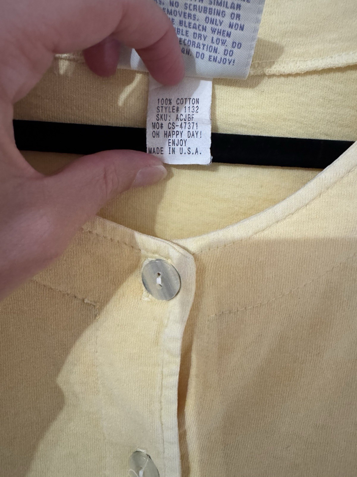 VTG Fresh Produce Butter Yellow 100% Cotton Cardigan L Made in USA Cottagecore