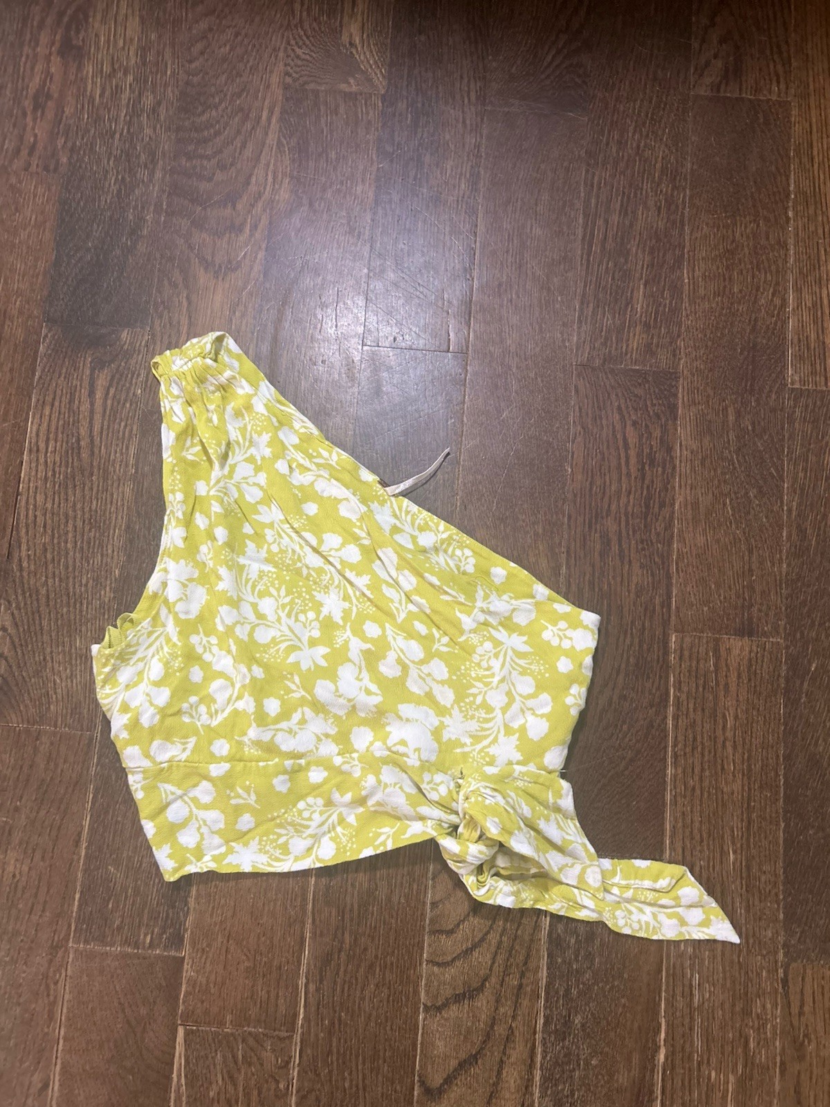 Free People One Shoulder Crop Tank Top Yellow Floral Spring Size M