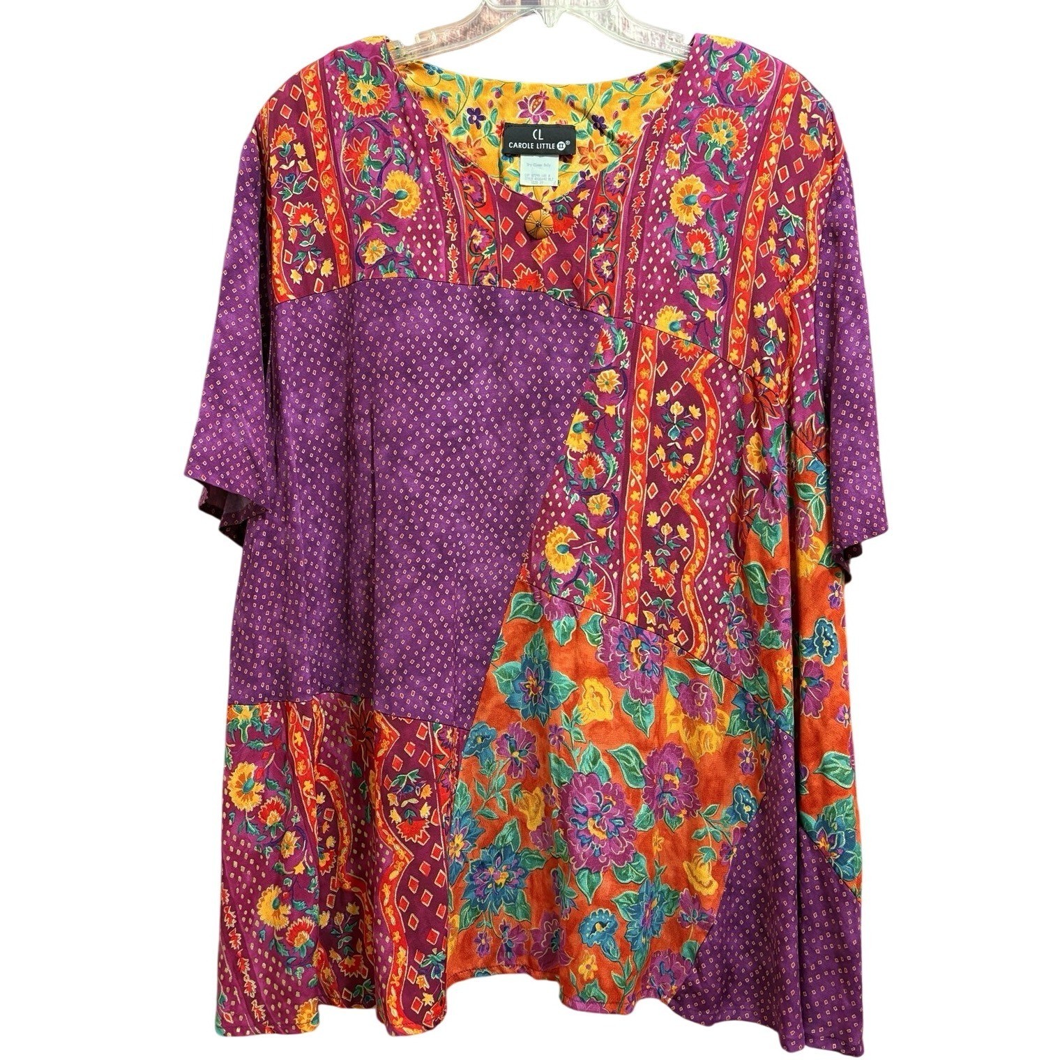 Vtg Carole Little Blouse Womens 22 Floral Artsy Peasant Top CoLorFul Festival