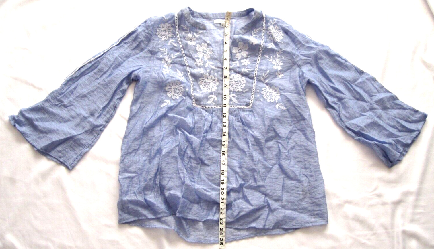 Women Maurices Floral Embroidered See Through Rayon/Nylon Blouse Sz L (WB78)