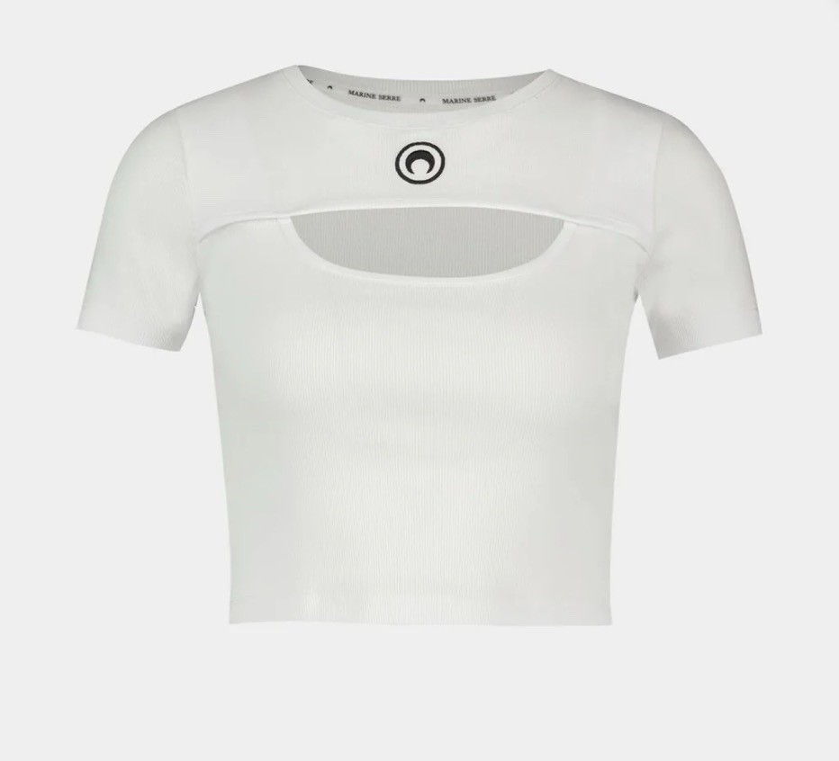 MARINE SERRE Moon Logo Ribbed Jersey T-Shirt WHITE Sz XL (clo)