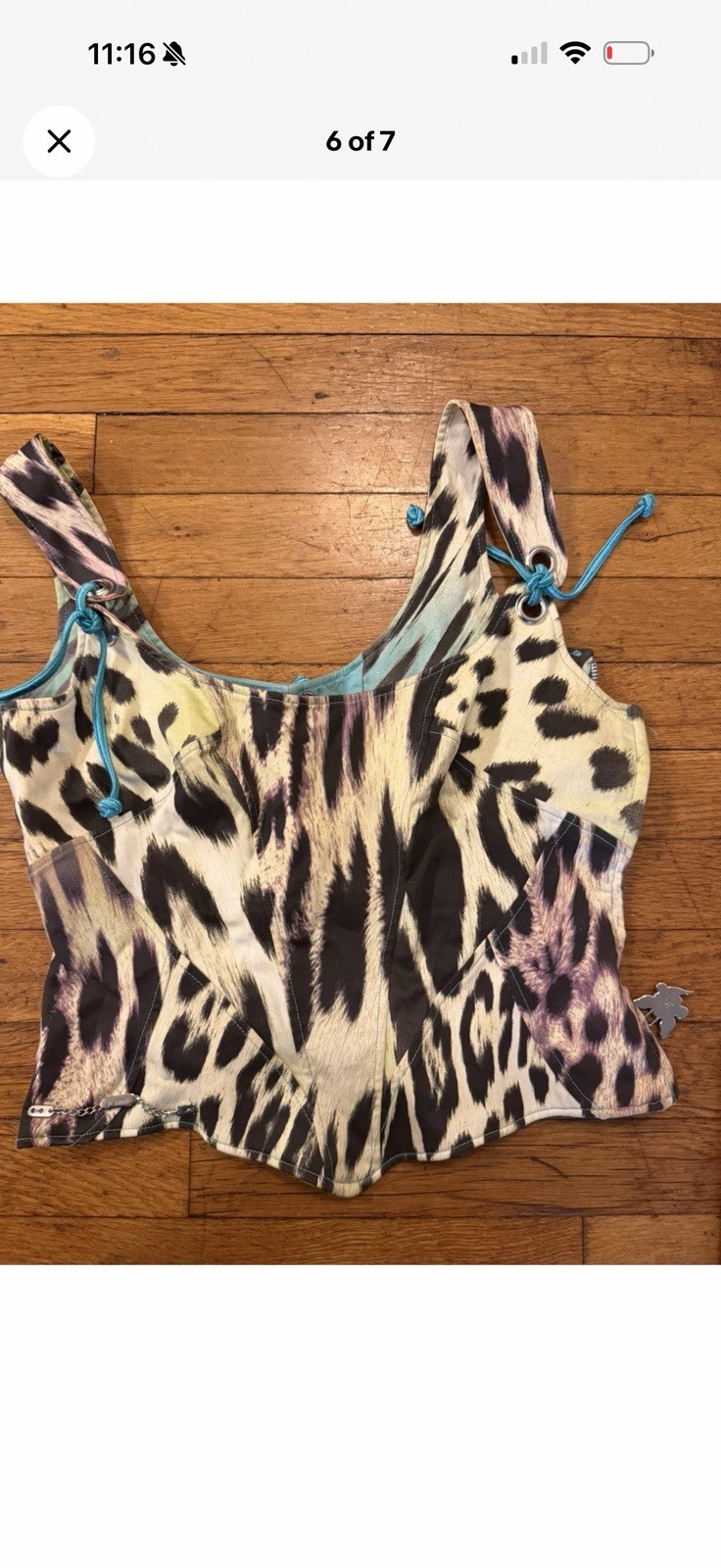 Roberto Cavalli Just Cavalli Vintage Y2K Leopard Corset Tank Top Denim Zip Rare