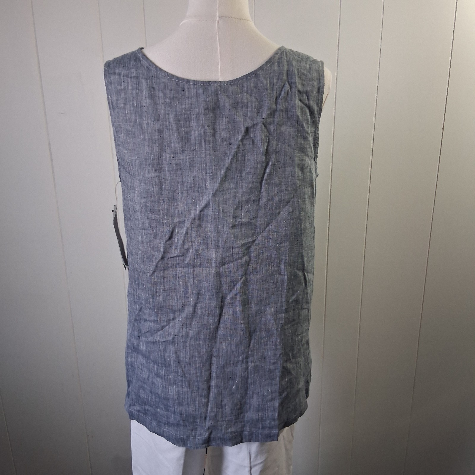 Go Silk 100% Linen Tank Top Women’s M Blue Sleeveless Coastal Minimalist New