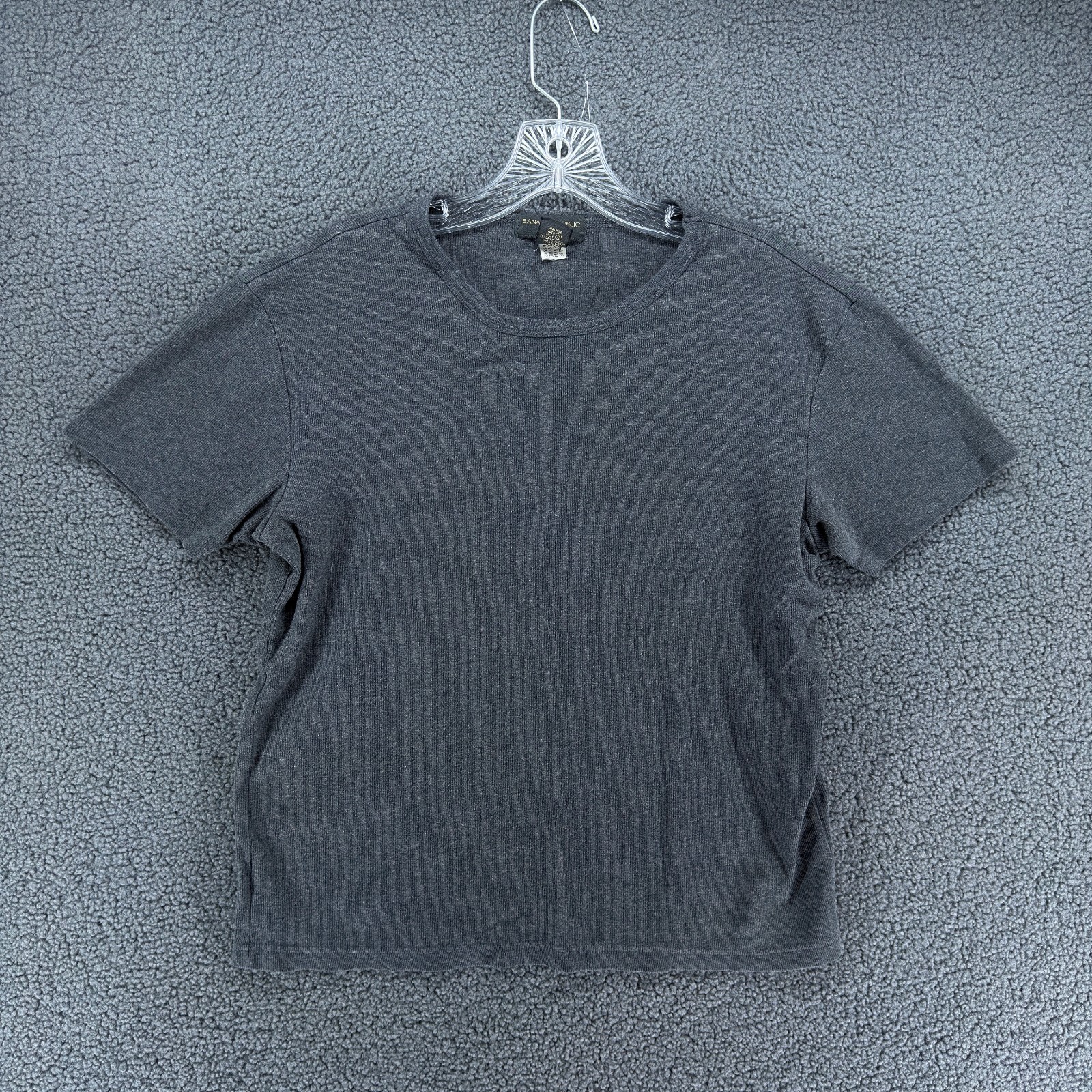 Banana Republic Shirt Womens S Gray Ribbed Knit Cotton Stretch Short Sleeve