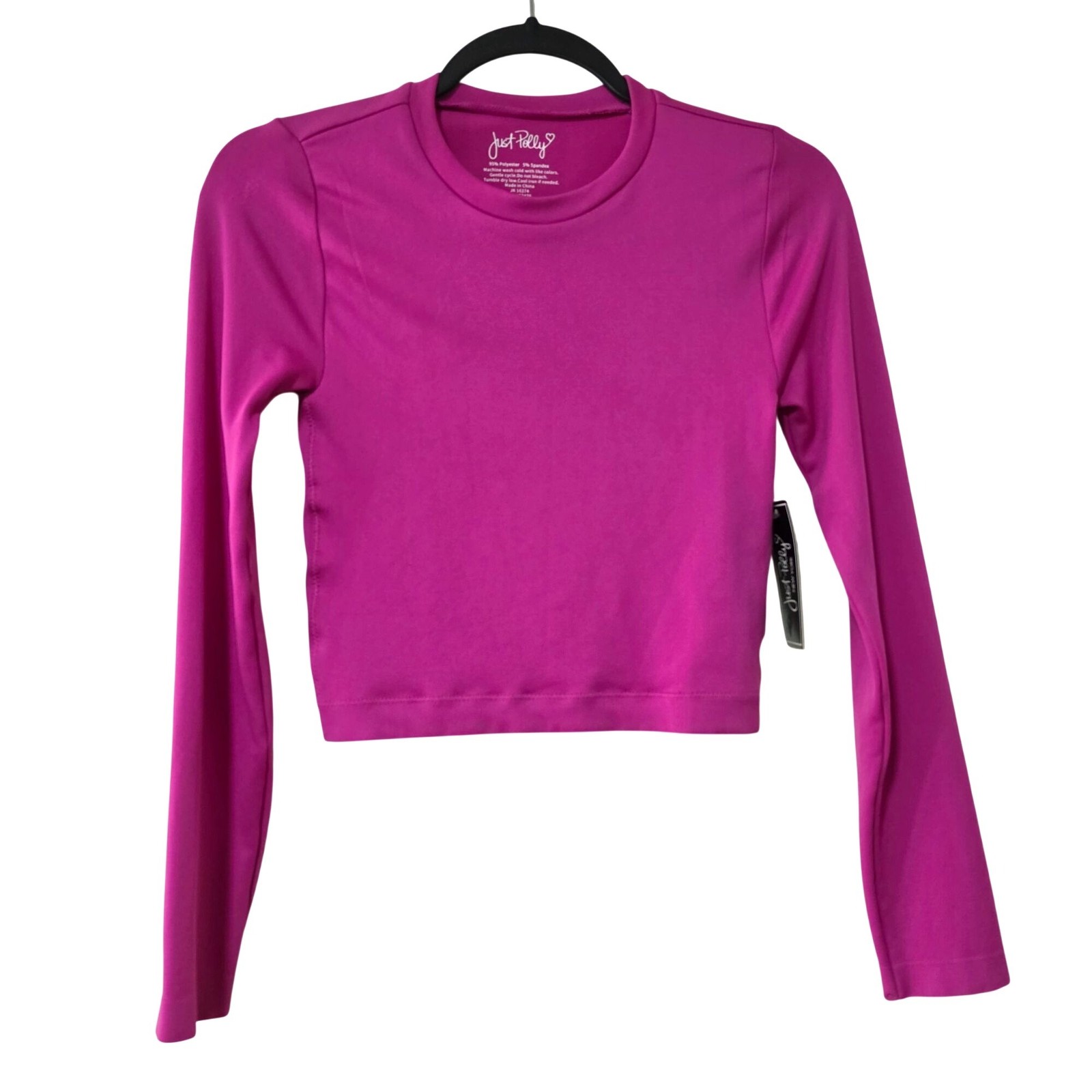 Just Polly Fuchsia Hot Pink Long Sleeve Fitted Crop Top Women’s M NWT