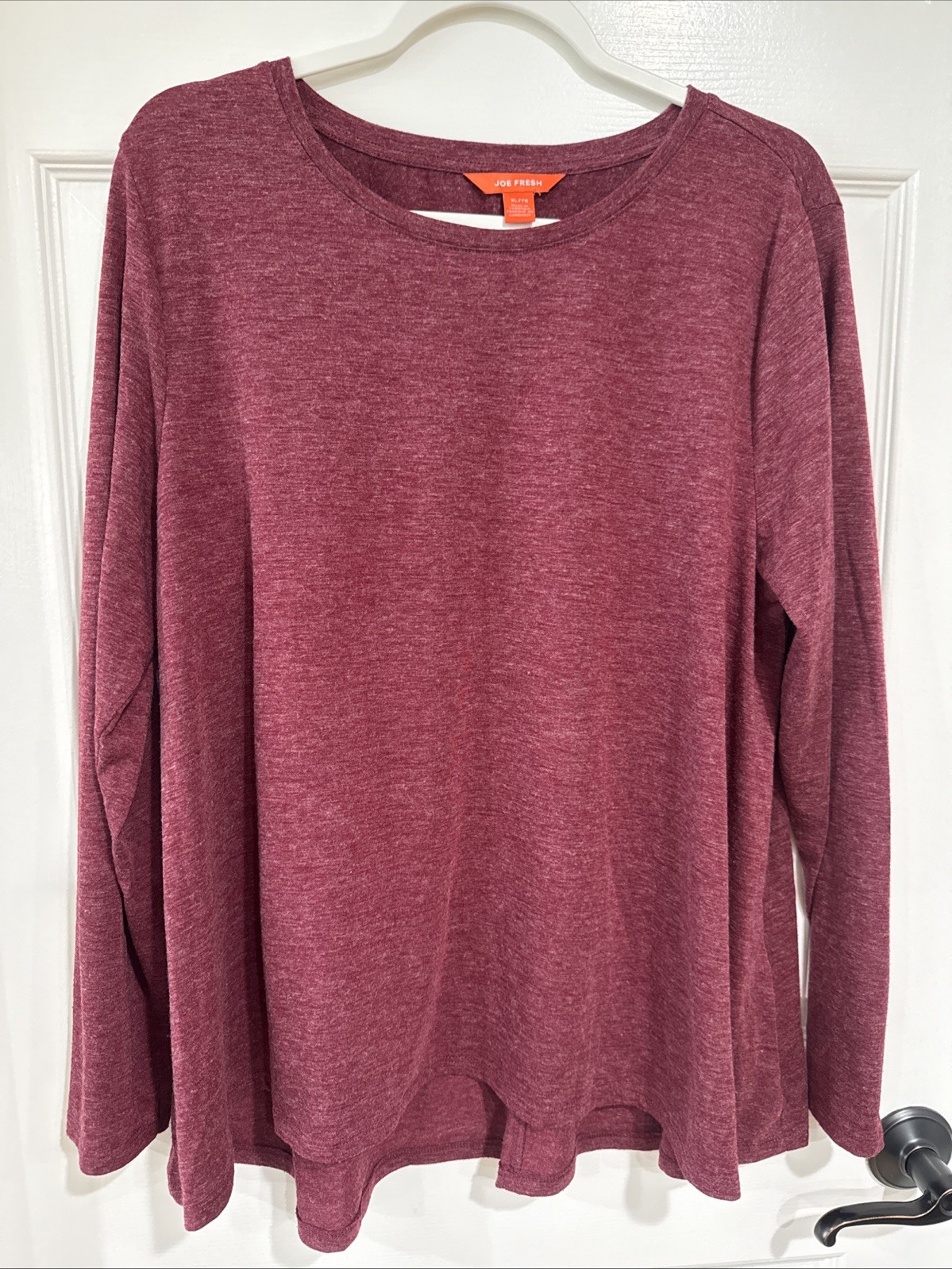 Joe Fresh Women’s XL Long Sleeve Tee Burgundy Red Heathered Hi-Low Hem