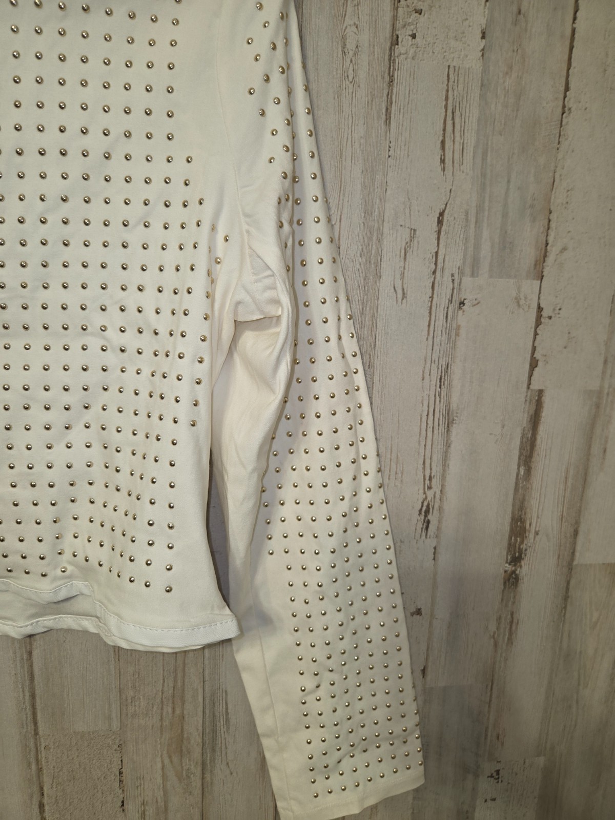 Carmin size L Zip Crop Jacket Top Studded Stretch Cotton Faux-leather Trim Crop