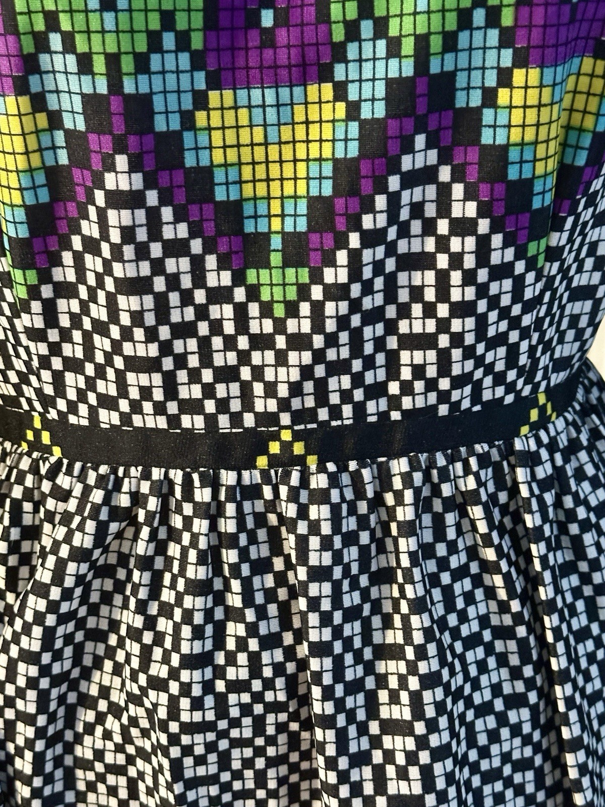 Vintage I.Magnin Graphic Blouse Empire Waist Pixelated B&W Checkerboard Morphew