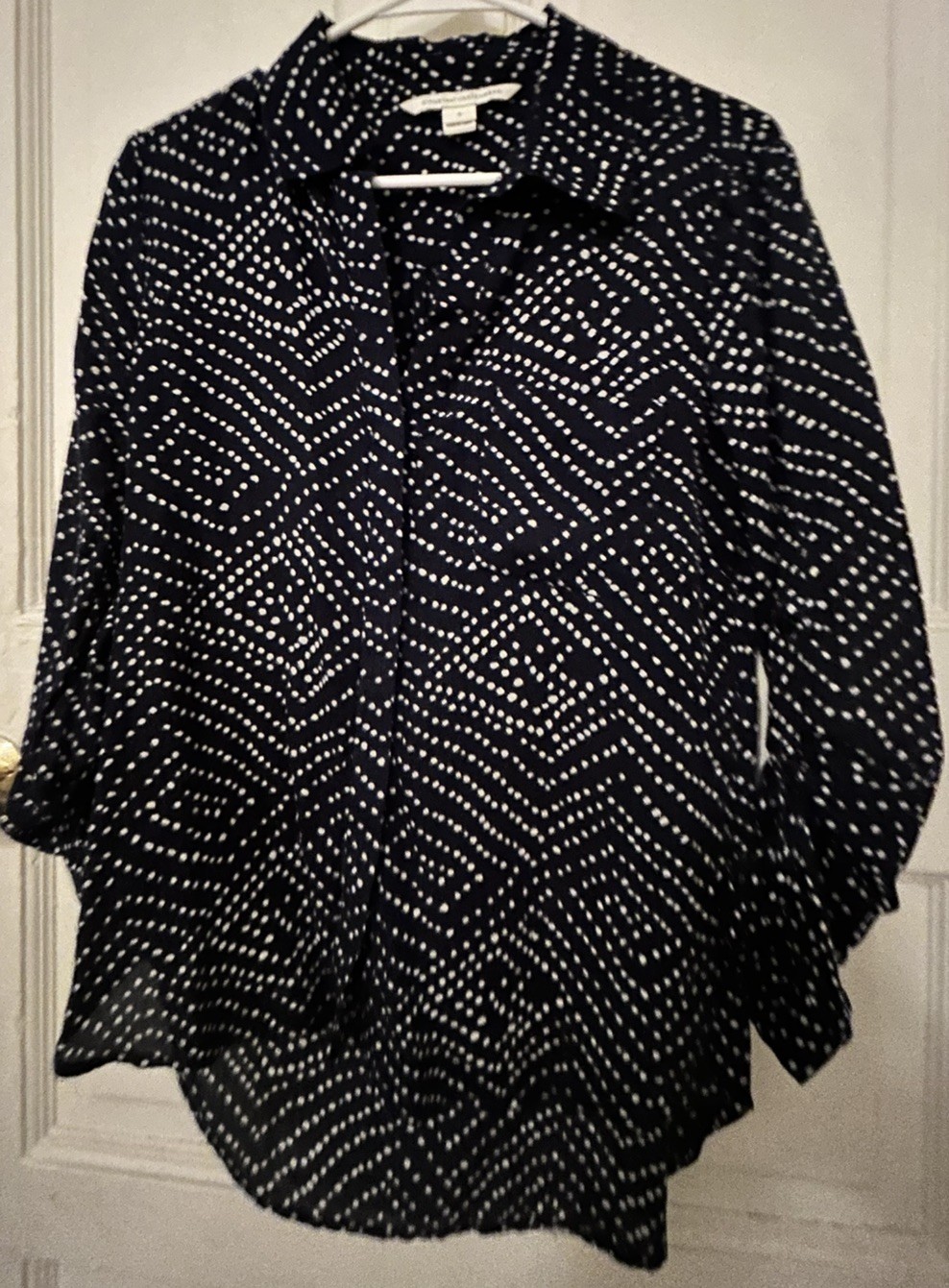 DIANE VON FURSTENBERG DVF $250 Lorelei Two Silk Navy Polka Dot Shirt Top Size 4