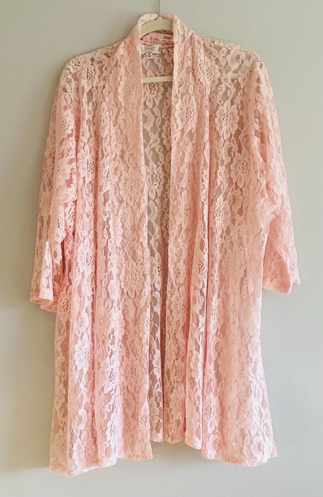 XL/1X/2X/3X New Sweet Pea Pink Floral Stretchy Lace Long Duster Cardigan Kimono