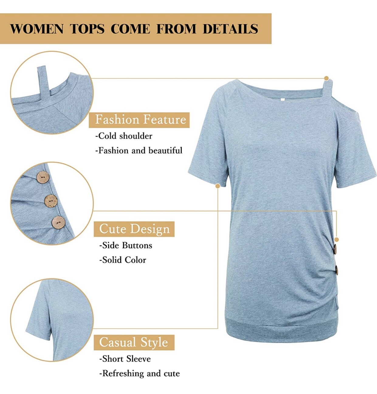 TEMOFON Women’s Short Sleeve Cold Shoulder Tunic Summer Casual T Shirt Top