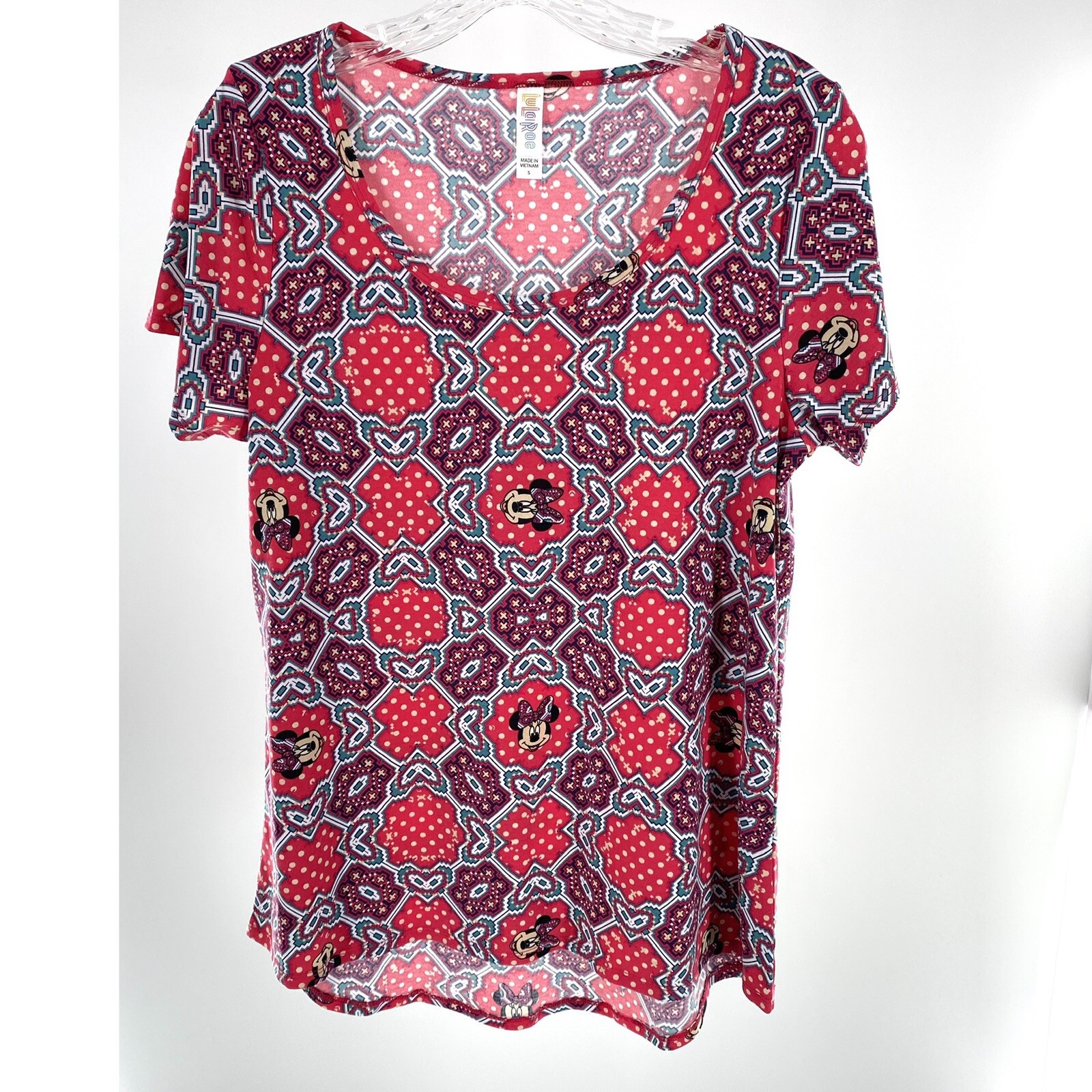LuLaRoe Southwest Minnie Mouse Short Sleeve T-Shirt Small Pink Crew Scoop Neck