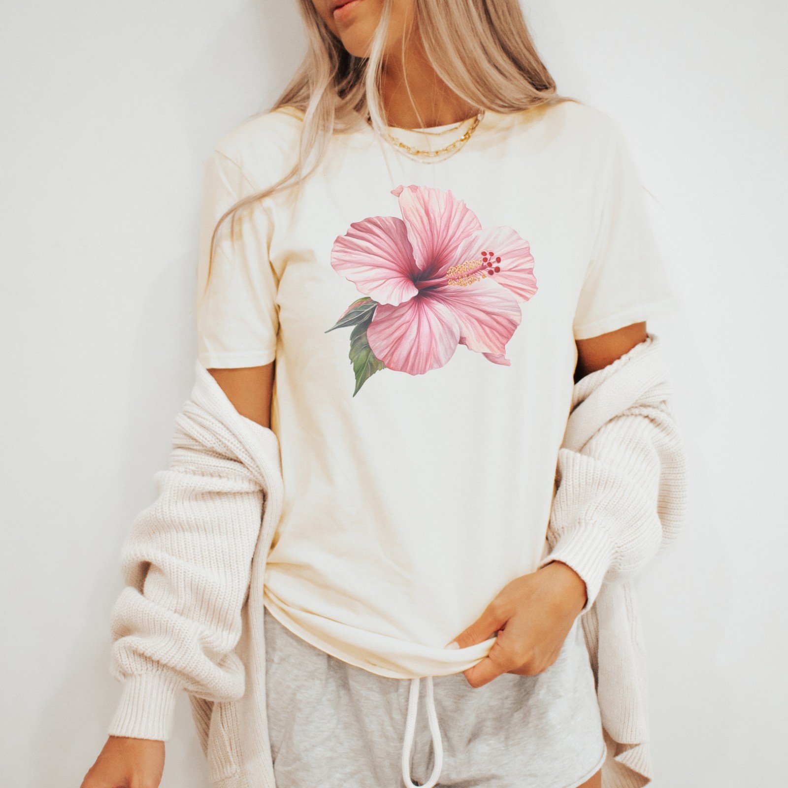 Pink Hibiscus Flower Shirt Tropical Graphic Tee Botanical Floral T Shirt