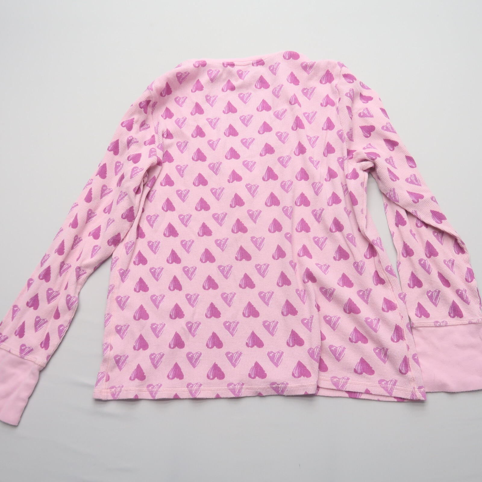 Victorias Secret Womens Pajama Top XL Pink Heart Waffle V Neck PJ Shirt