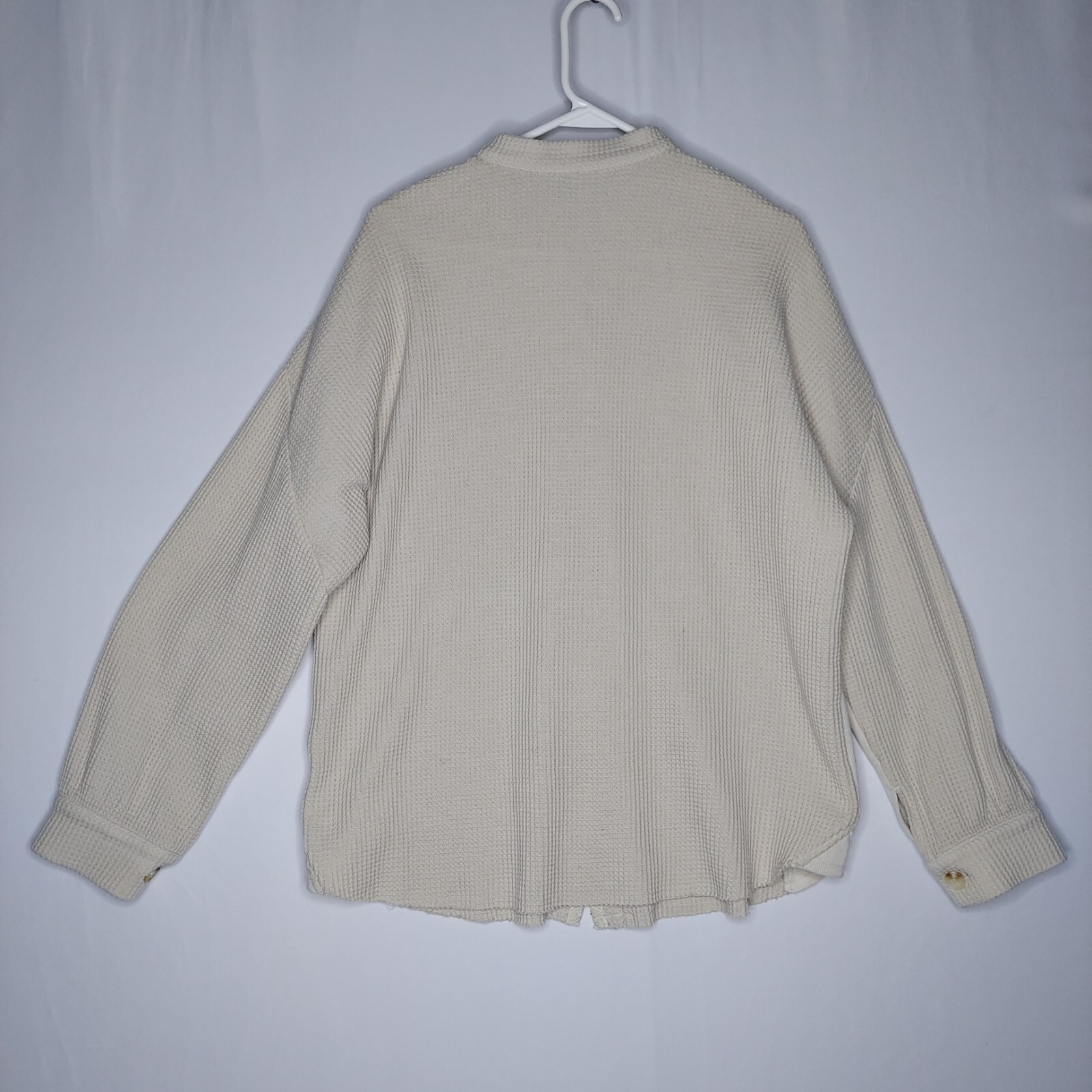 Retro Women Waffle Thermal Button Shirt Large Grunge