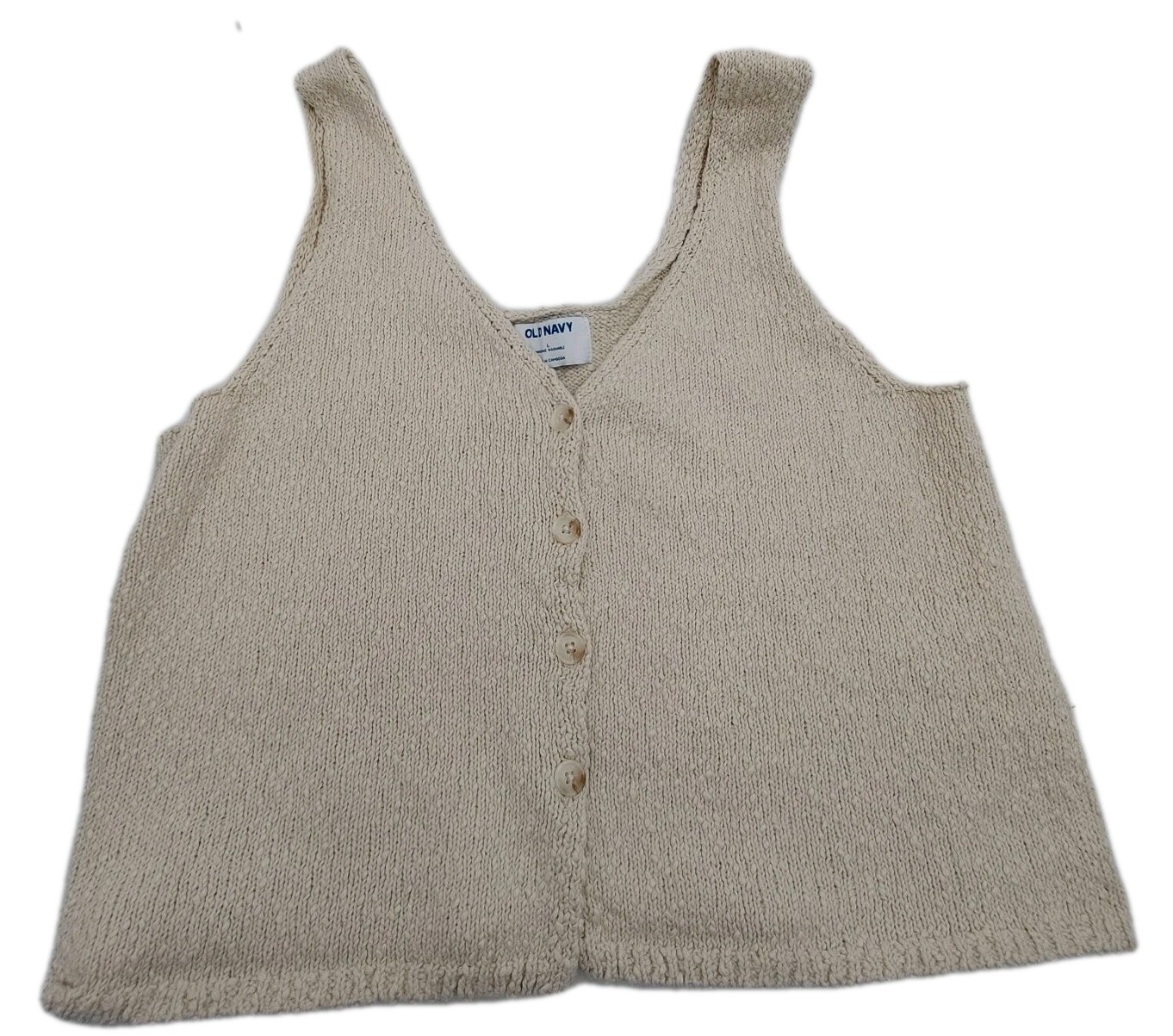 Old Navy Womens Tank Top Size Large Cream Crochet Buttons Sleeveless Crop