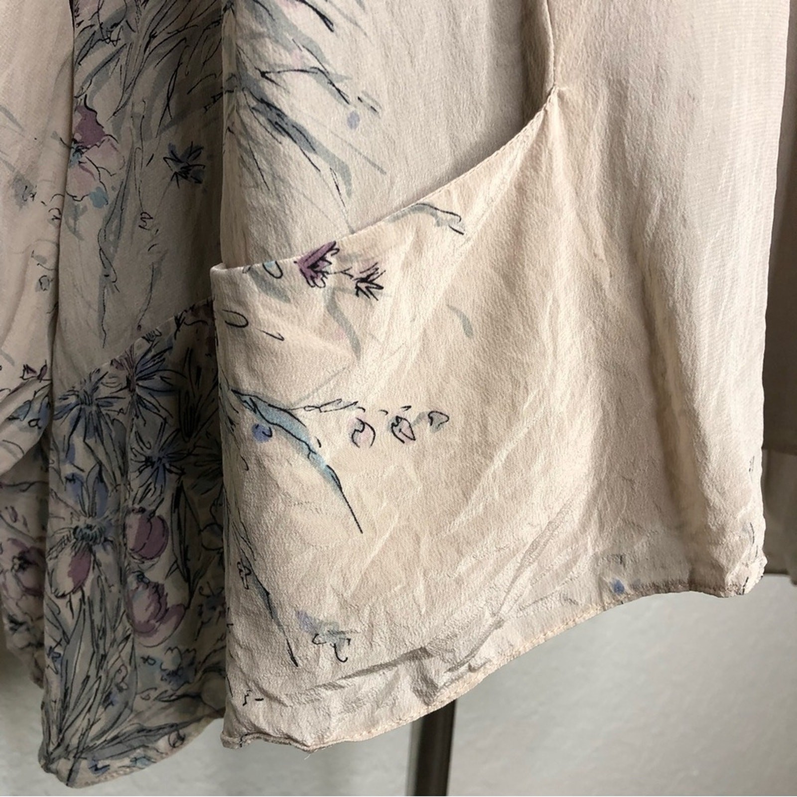 Rebecca Taylor pale pink purple floral scoop neck silk top size 4
