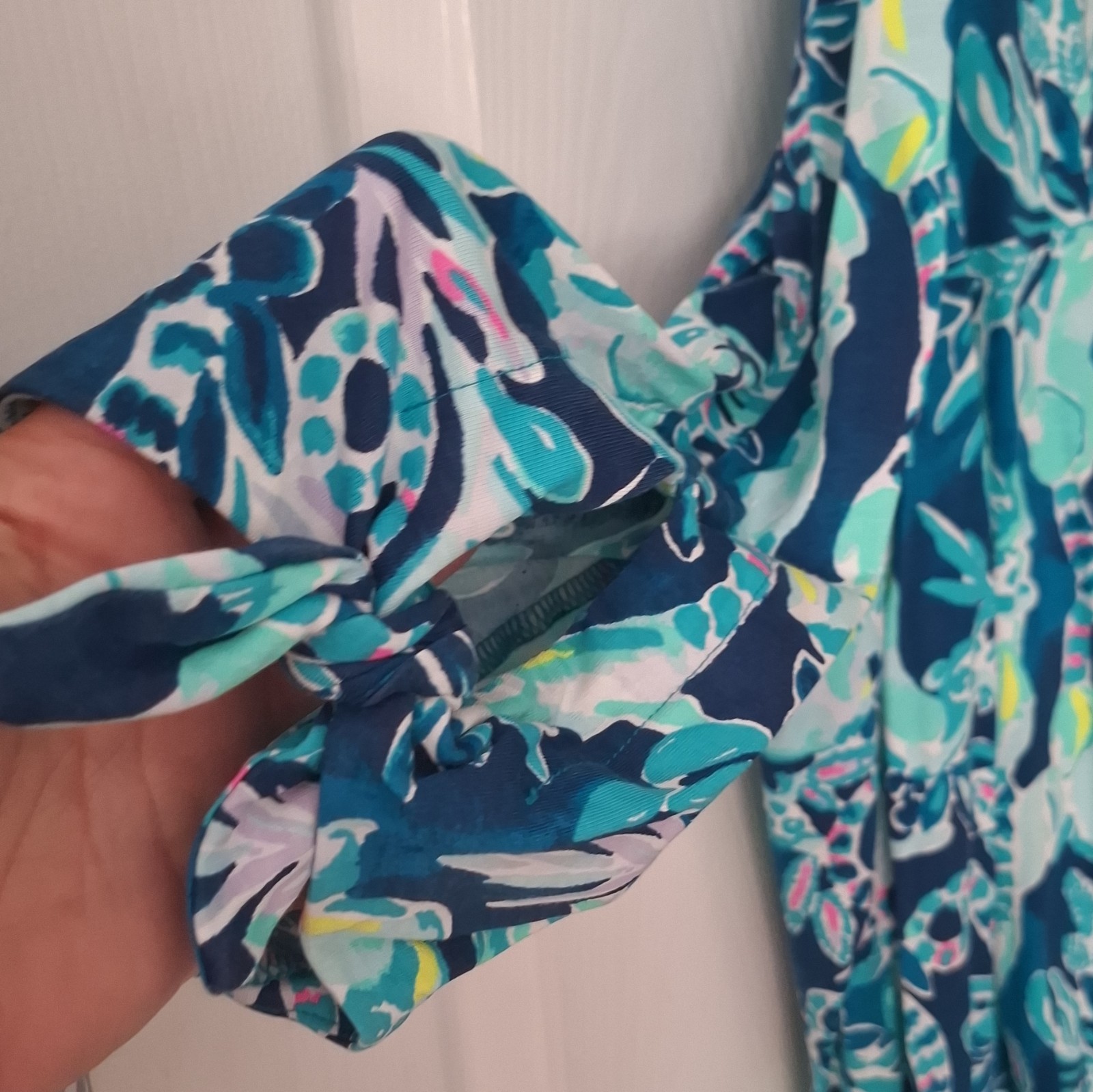 Lilly Pulitzer Blue Green Floral Scoop Neck Pima Cotton Blouson Mini Dress XL