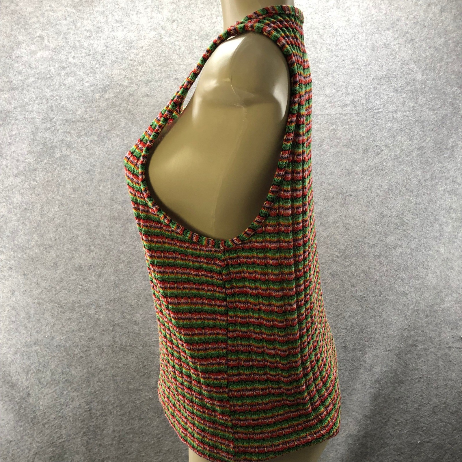 Zara Striped Knit Tank Top Womens XL Rainbow Stripe Retro 70s Kidcore Summer