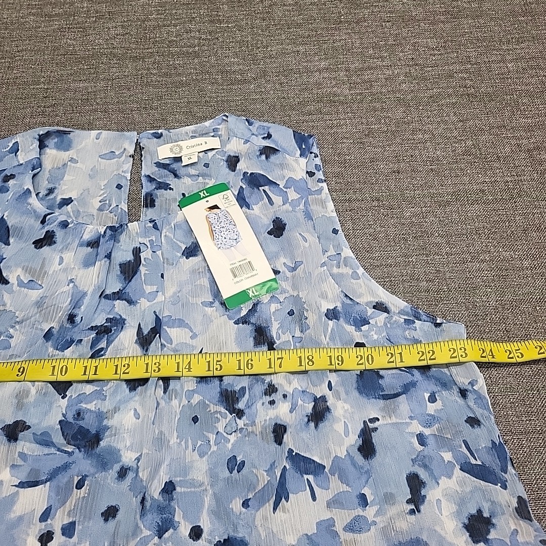 Cristina B Womens Printed Sleeveless Blouse Top Blue Size X-Large