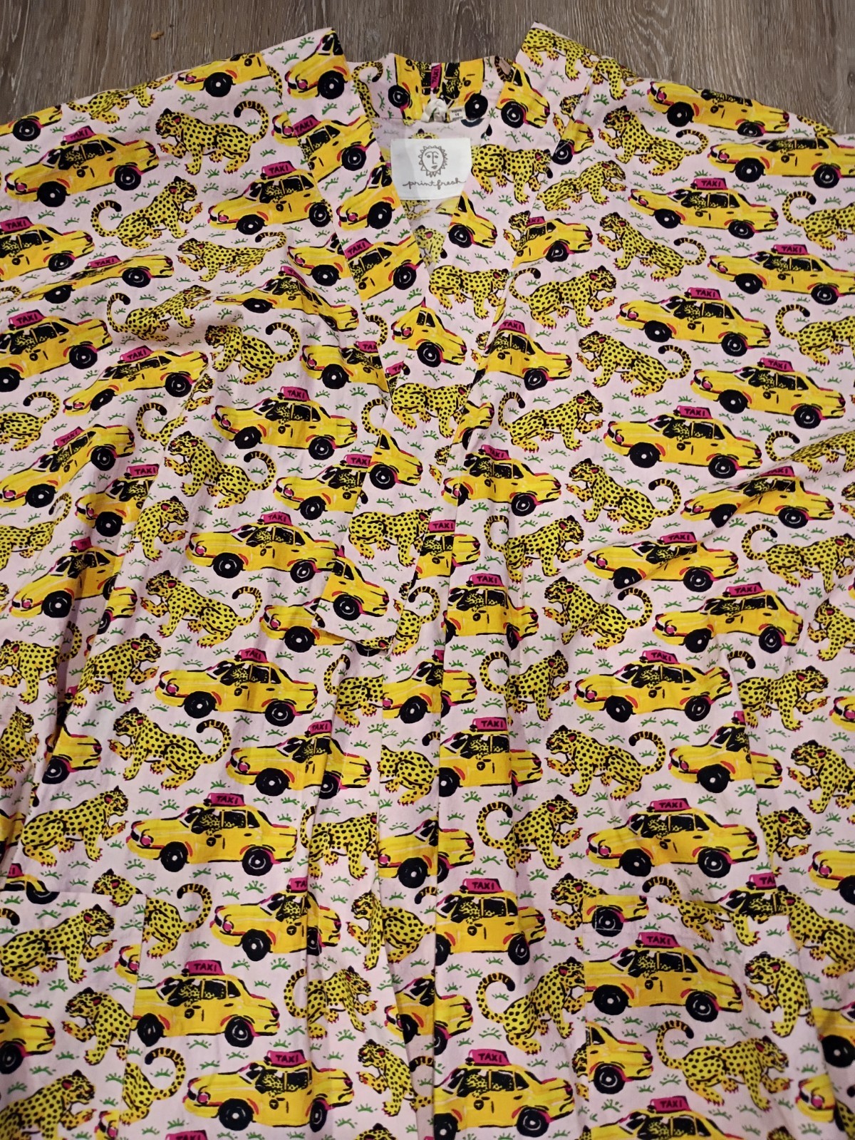 PRINT FRESH SZ 3/4X PLUS TAXI PLEASE/LEOPARDS ORGANIC COTTON ROBE KIMONO RARE
