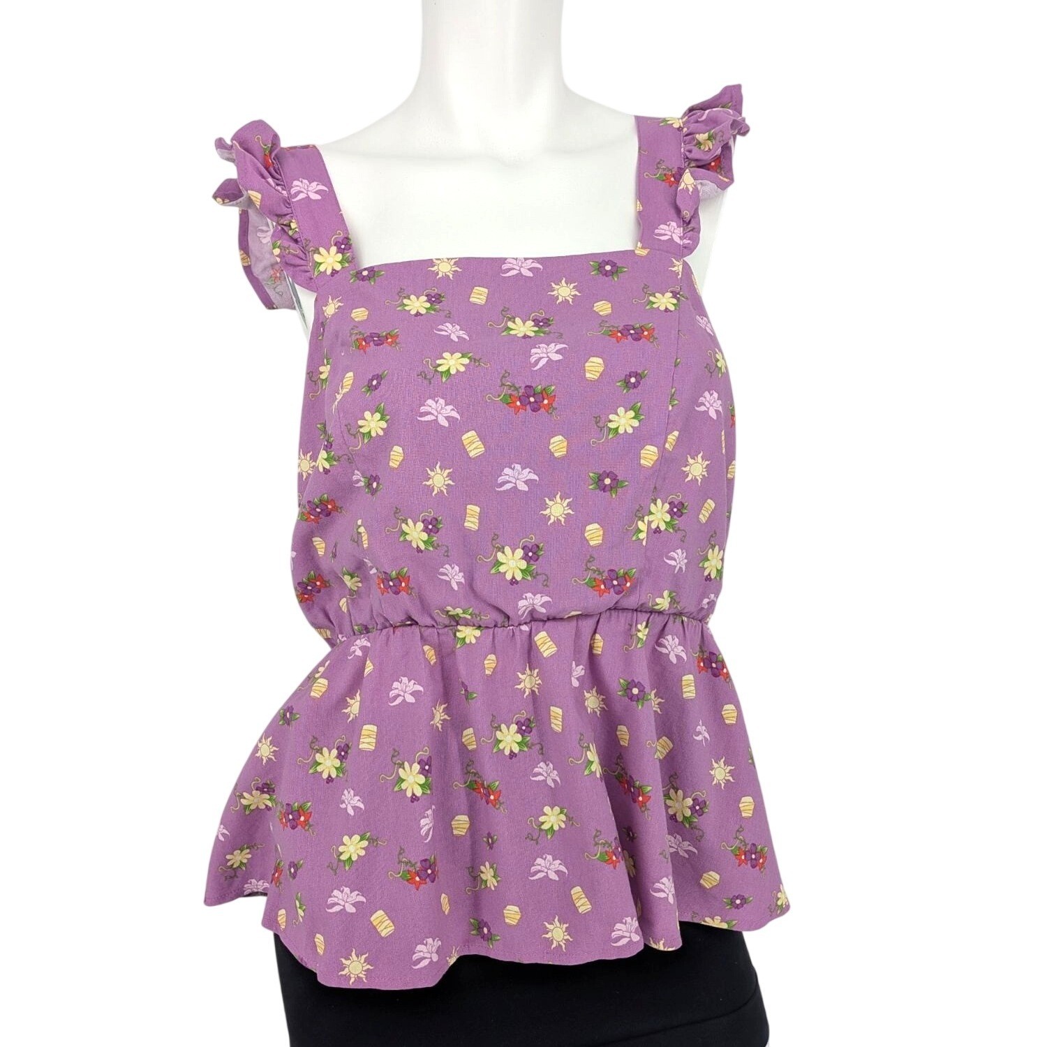 Disney Tangled Icons Tank Top Princess Floral Ruffled Cottage Whimsical Plus 1X