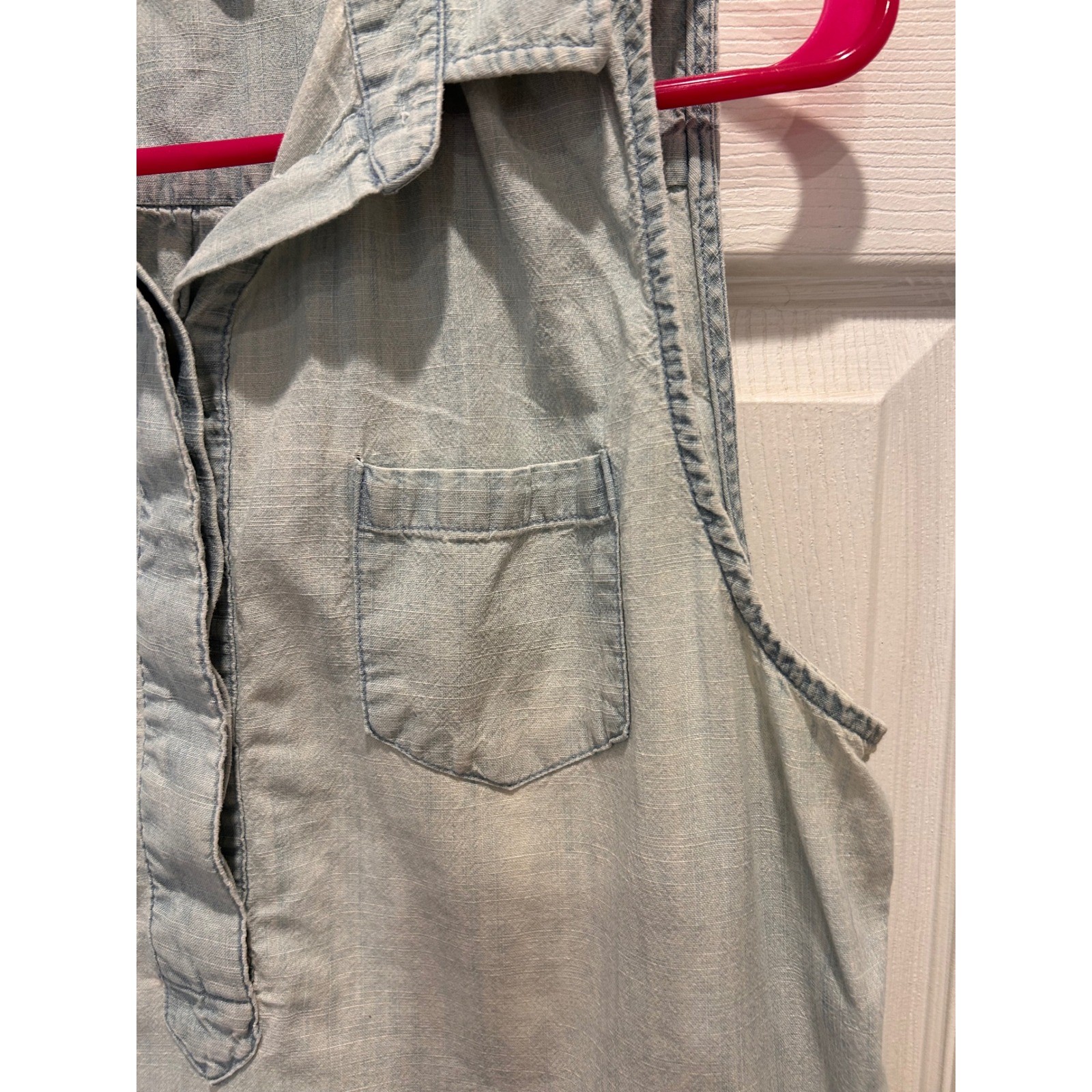 J.Crew Womens Sleeveless Chambray Popover Shirt Light Wash Blue Cotton 14 Denim