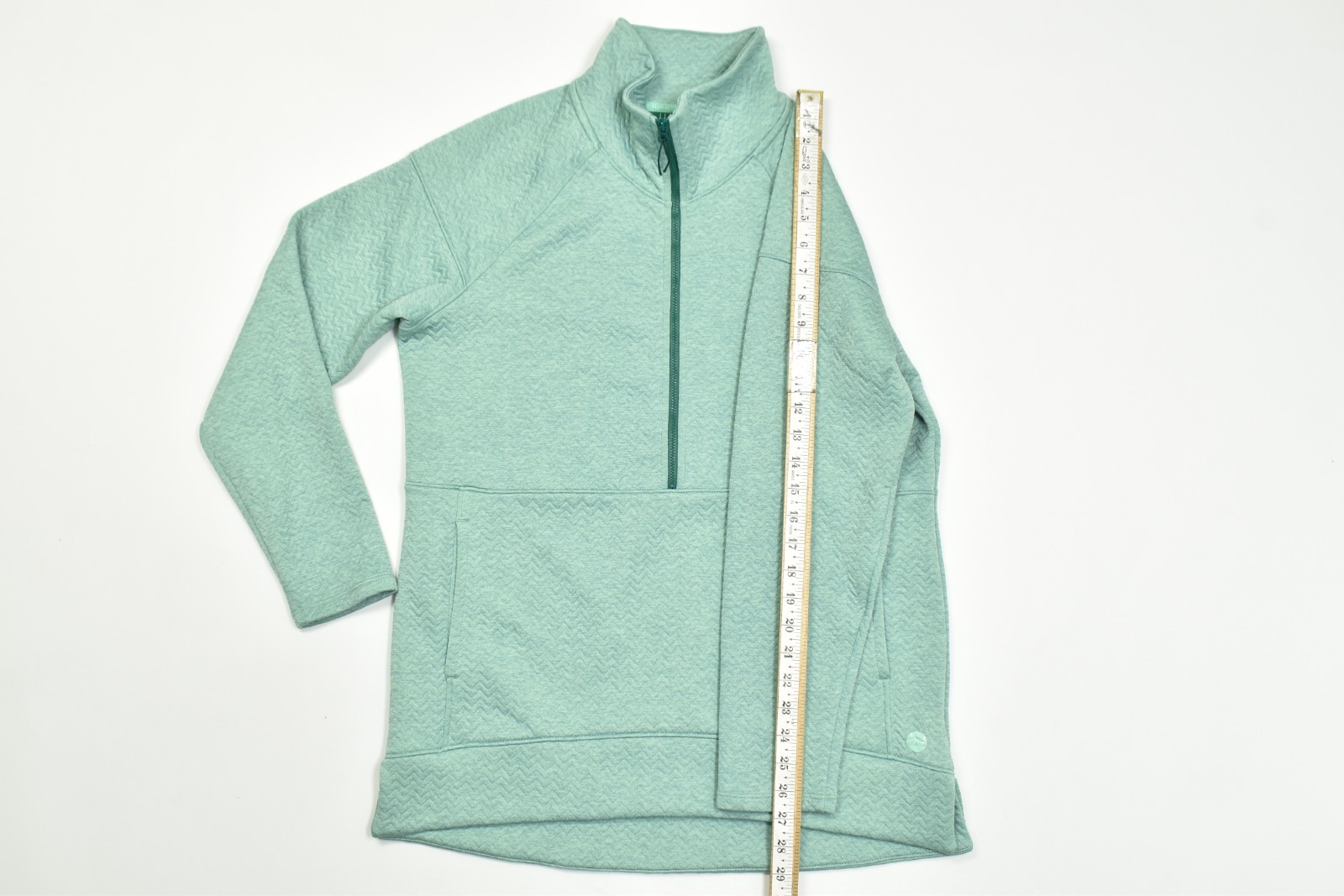 L.L. Bean Women Medium Mint Green Quilted Quarter Zip Pullover Tunic Sweatshirt