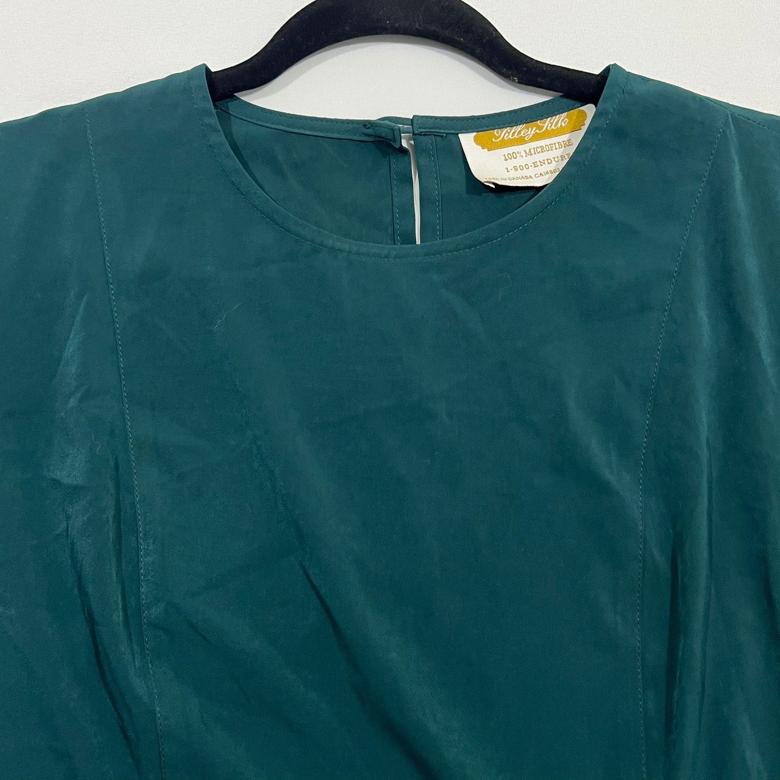 Vintage Tilley Endurables Blouse Small S/P Green Microfibre Short Sleeve Top