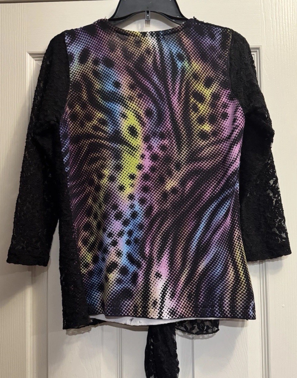 Alberto Makali Top Double Layer Stretch Floral Lace Overlay Beaded Sz M
