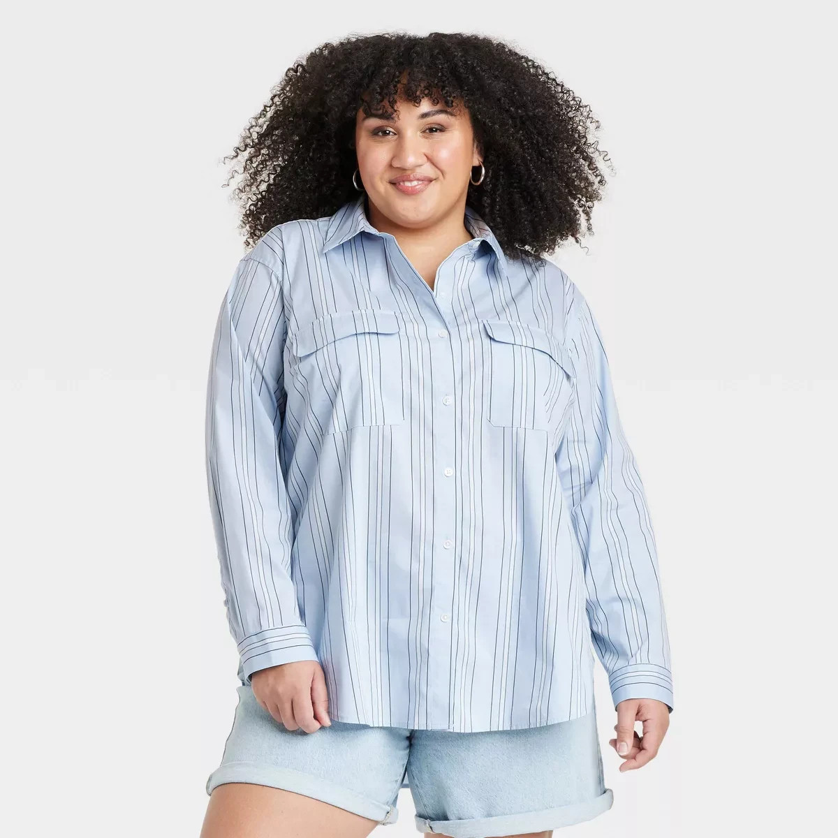 $28 AVA & VIV of TARGET COTTON NYLON SPANDEX BLEND STRIPED BUTTON DOWN SHIRT 3X