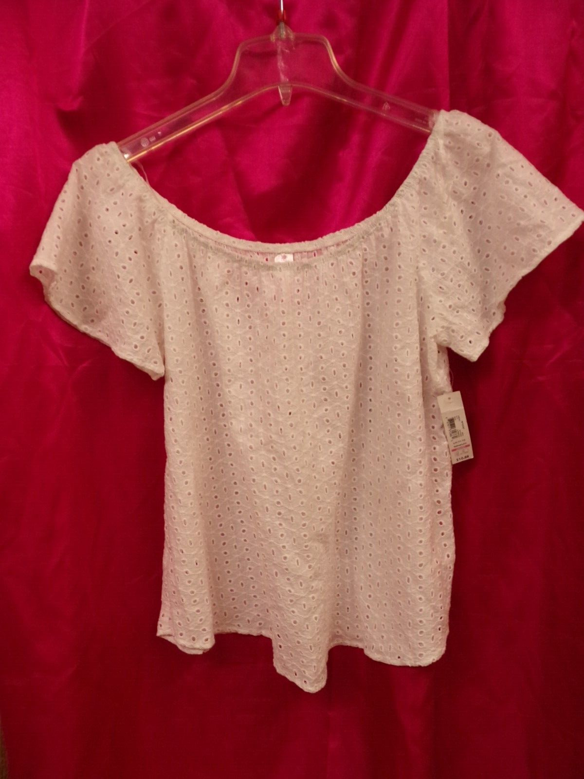 Peasant Top Eyelet NOBO No Boundaries White Blouse Large 11-13 100% Cotton NWT