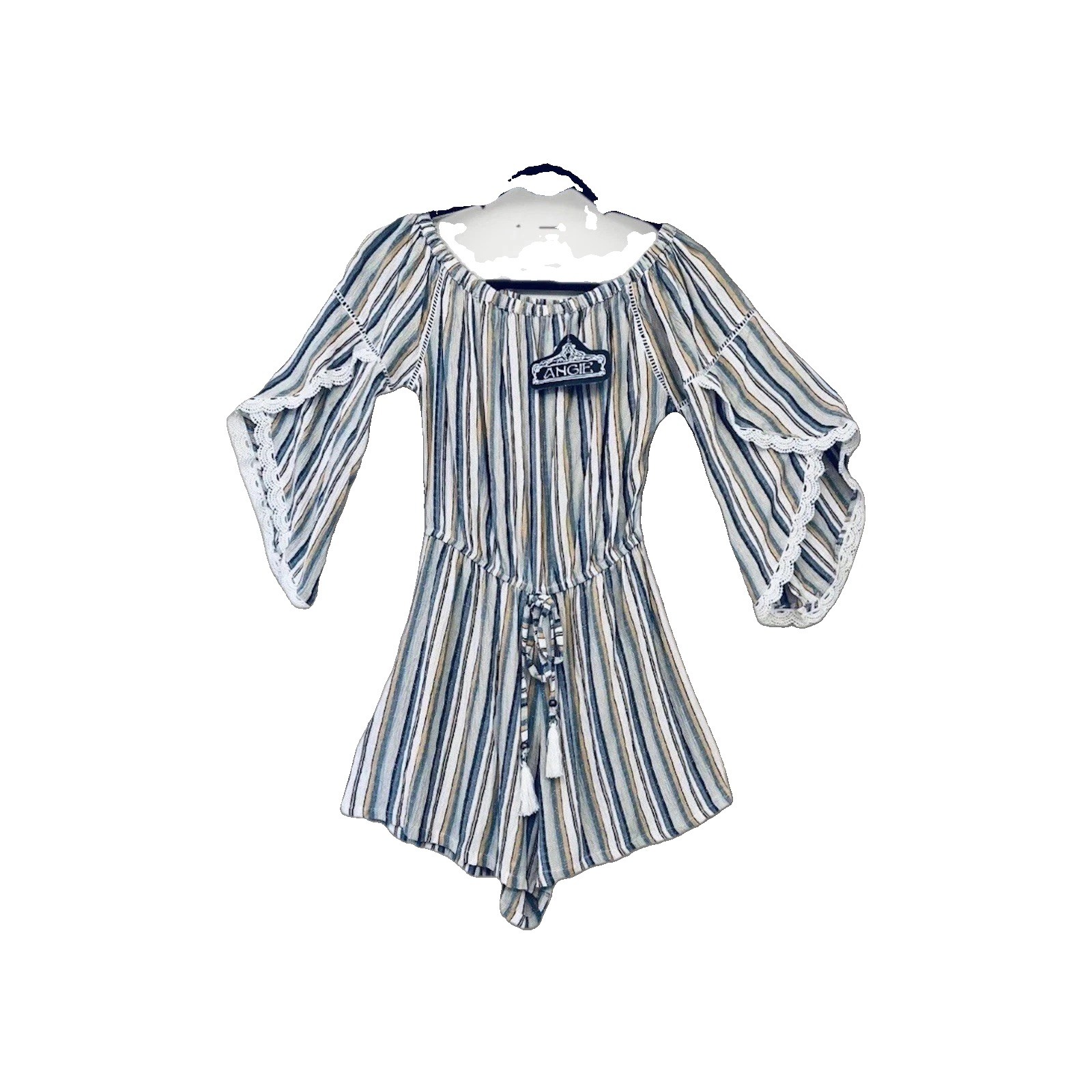 Summer Striped Romper Crinkle Laced Accents By Angie